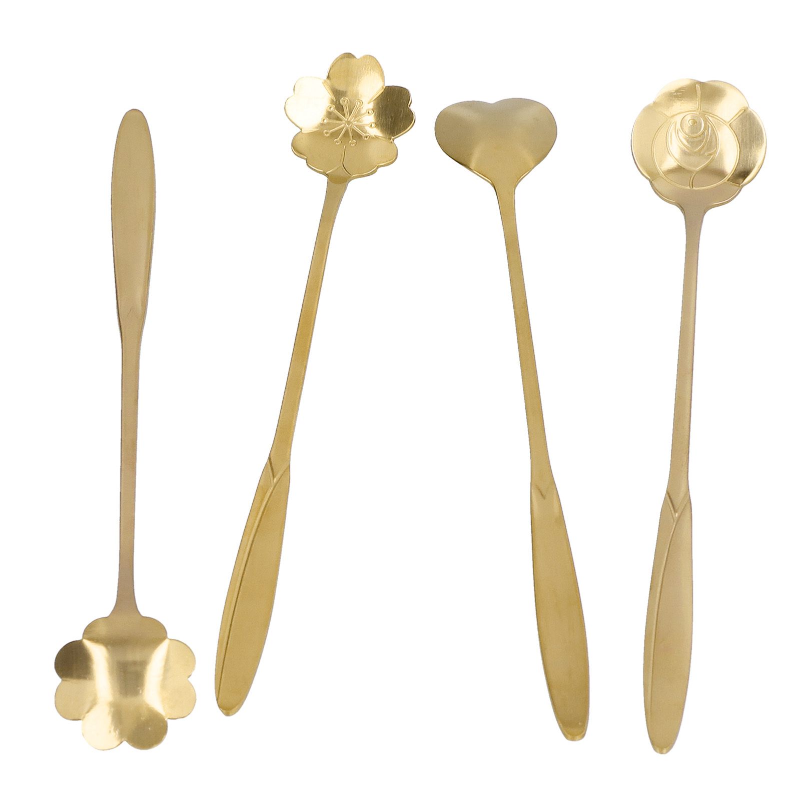 4PCS Mixing Spoon Flower Heart Shaped Coffee Spoon Stainless Steel Desert Scoop Ice Tea SpoonGold - Image 2