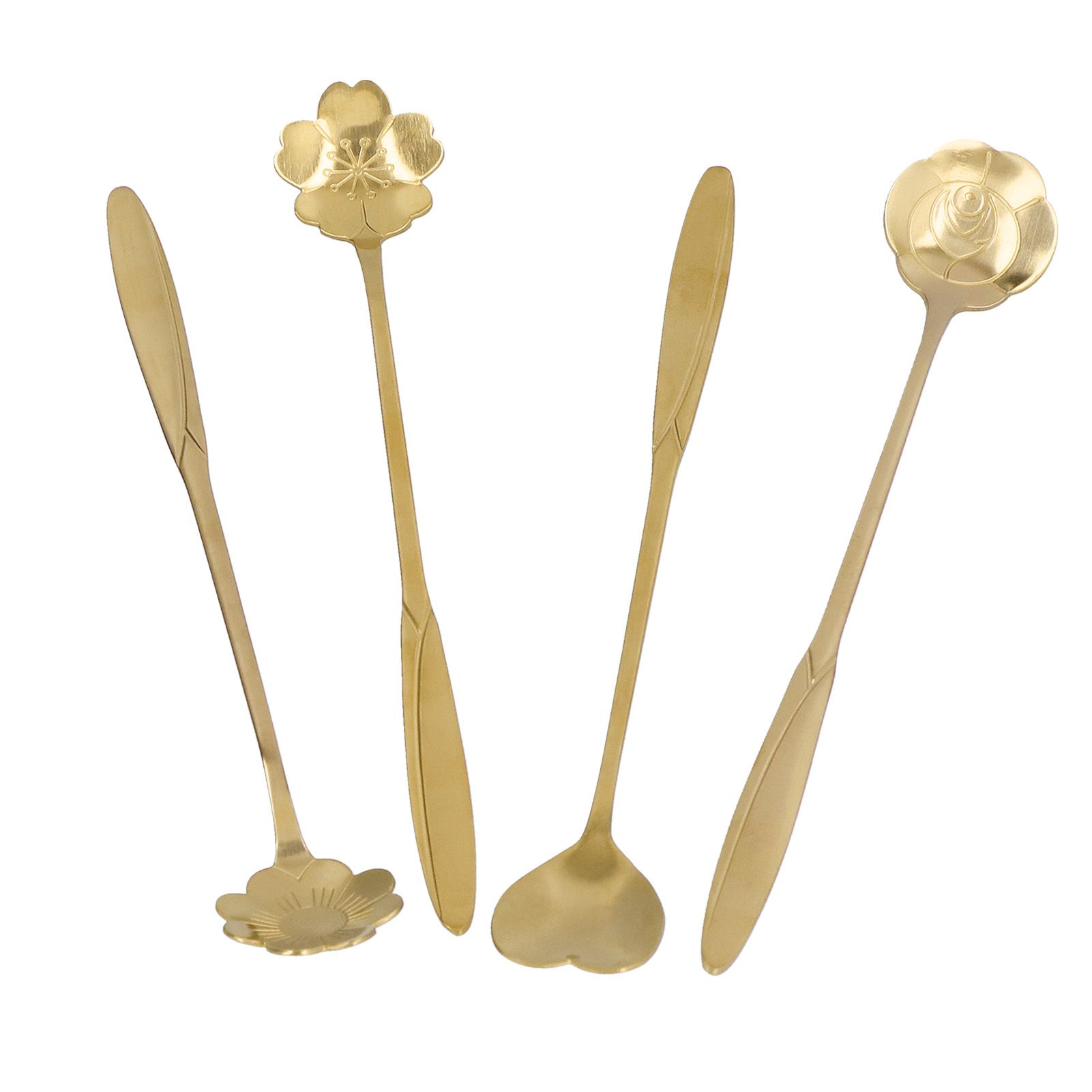 4PCS Mixing Spoon Flower Heart Shaped Coffee Spoon Stainless Steel Desert Scoop Ice Tea SpoonGold - Image 3