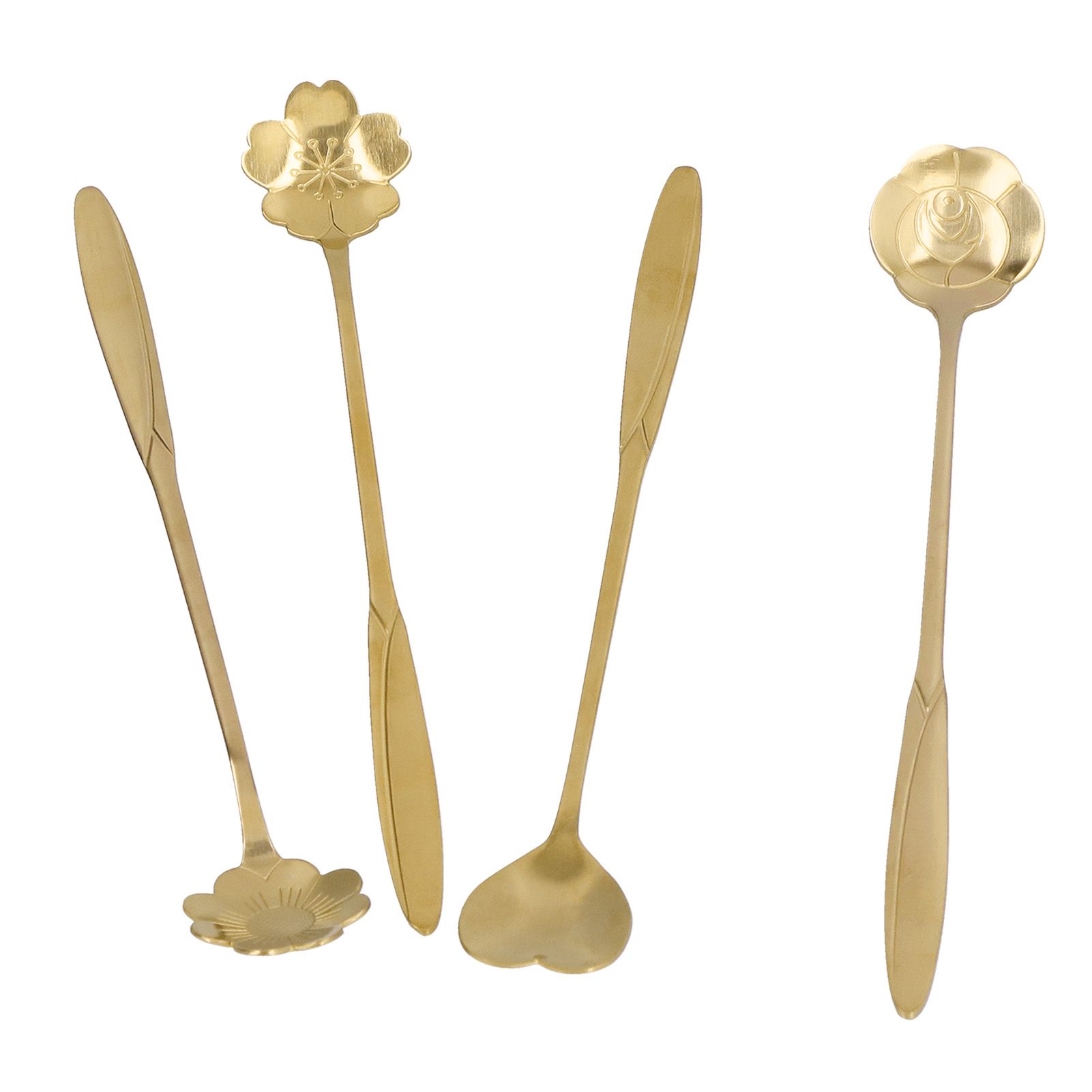 4PCS Mixing Spoon Flower Heart Shaped Coffee Spoon Stainless Steel Desert Scoop Ice Tea SpoonGold - Image 4