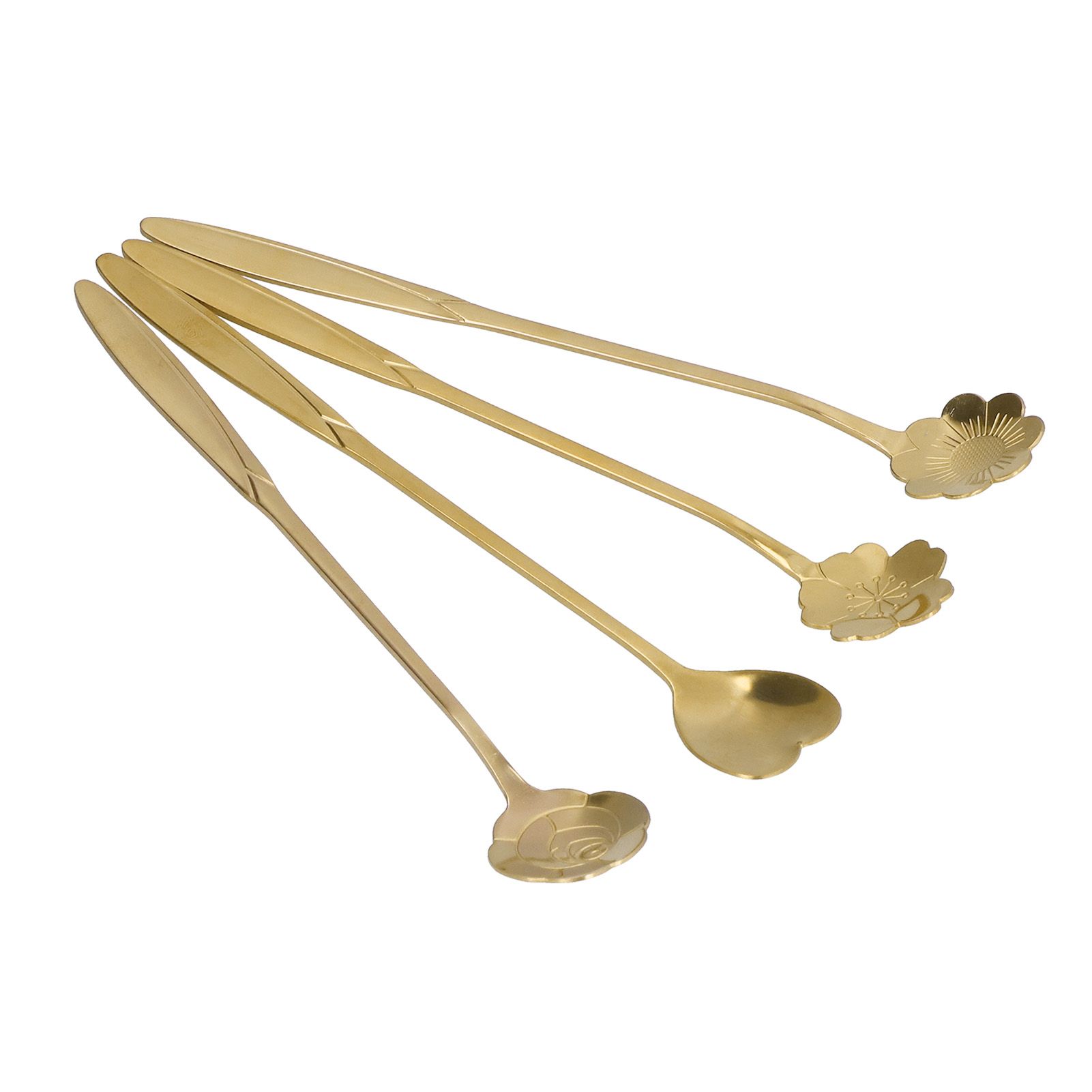 4PCS Mixing Spoon Flower Heart Shaped Coffee Spoon Stainless Steel Desert Scoop Ice Tea SpoonGold - Image 5