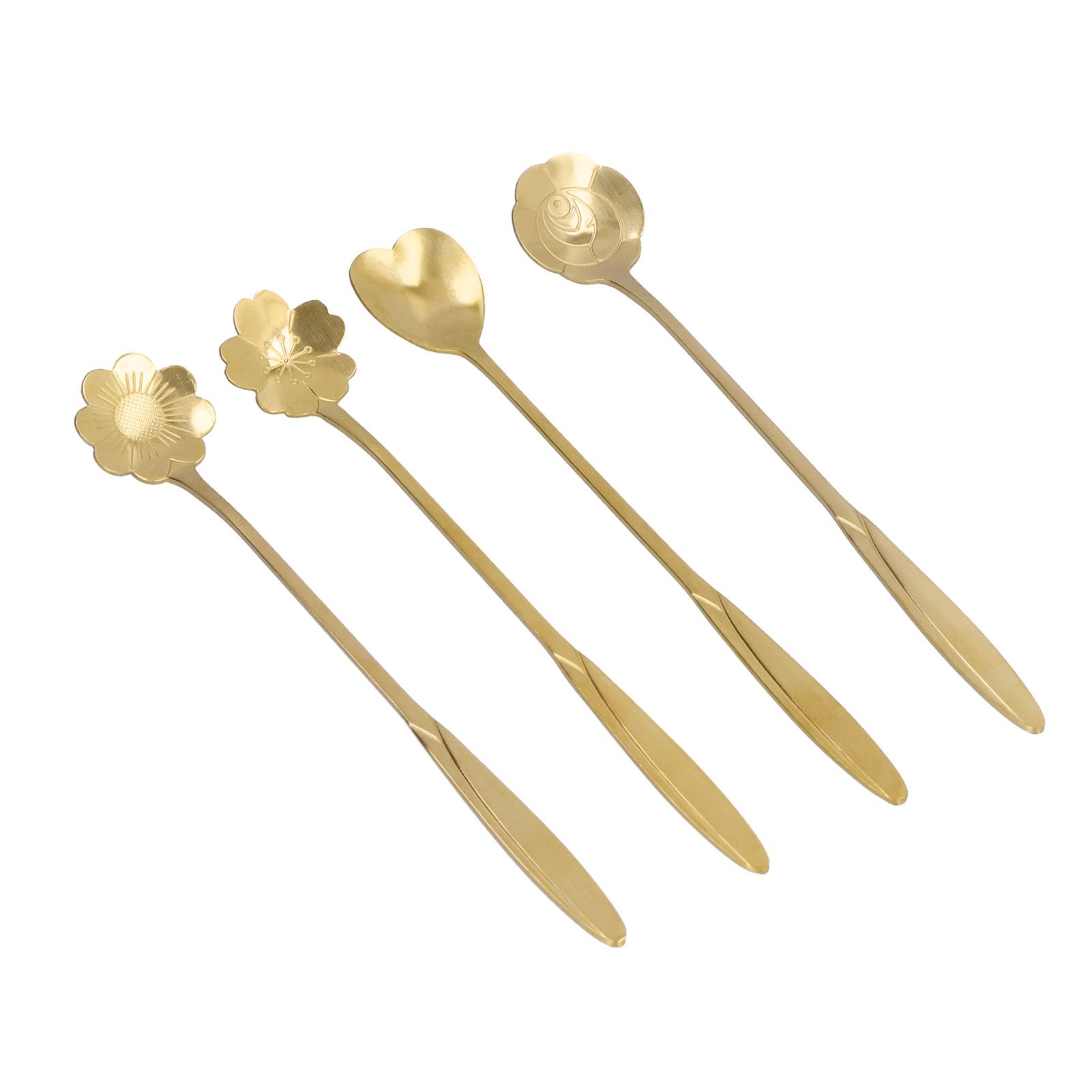 4PCS Mixing Spoon Flower Heart Shaped Coffee Spoon Stainless Steel Desert Scoop Ice Tea SpoonGold - Image 8