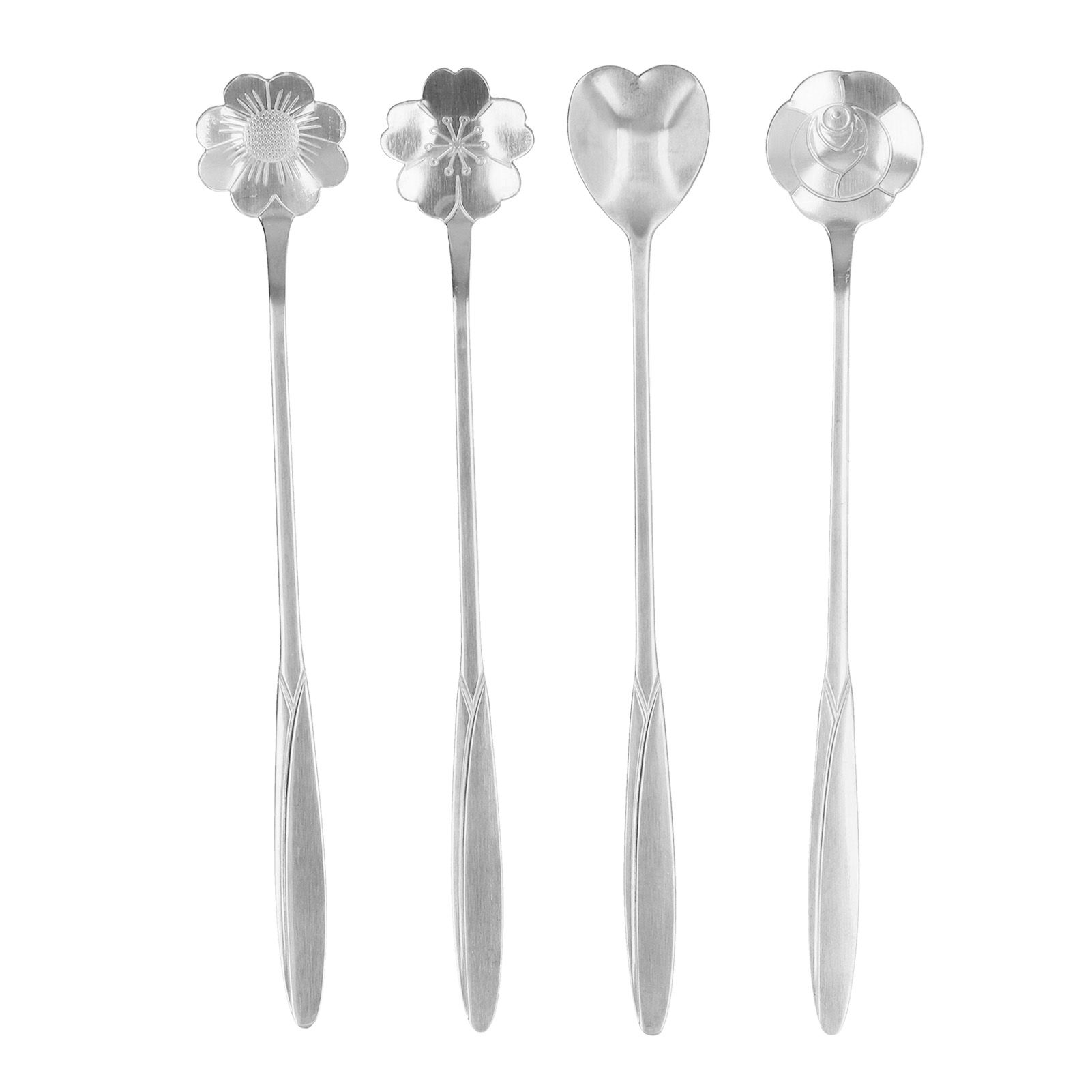 4PCS Mixing Spoon Flower Heart Shaped Coffee Spoon Stainless Steel Desert Scoop Ice Tea SpoonSilver - Image 1