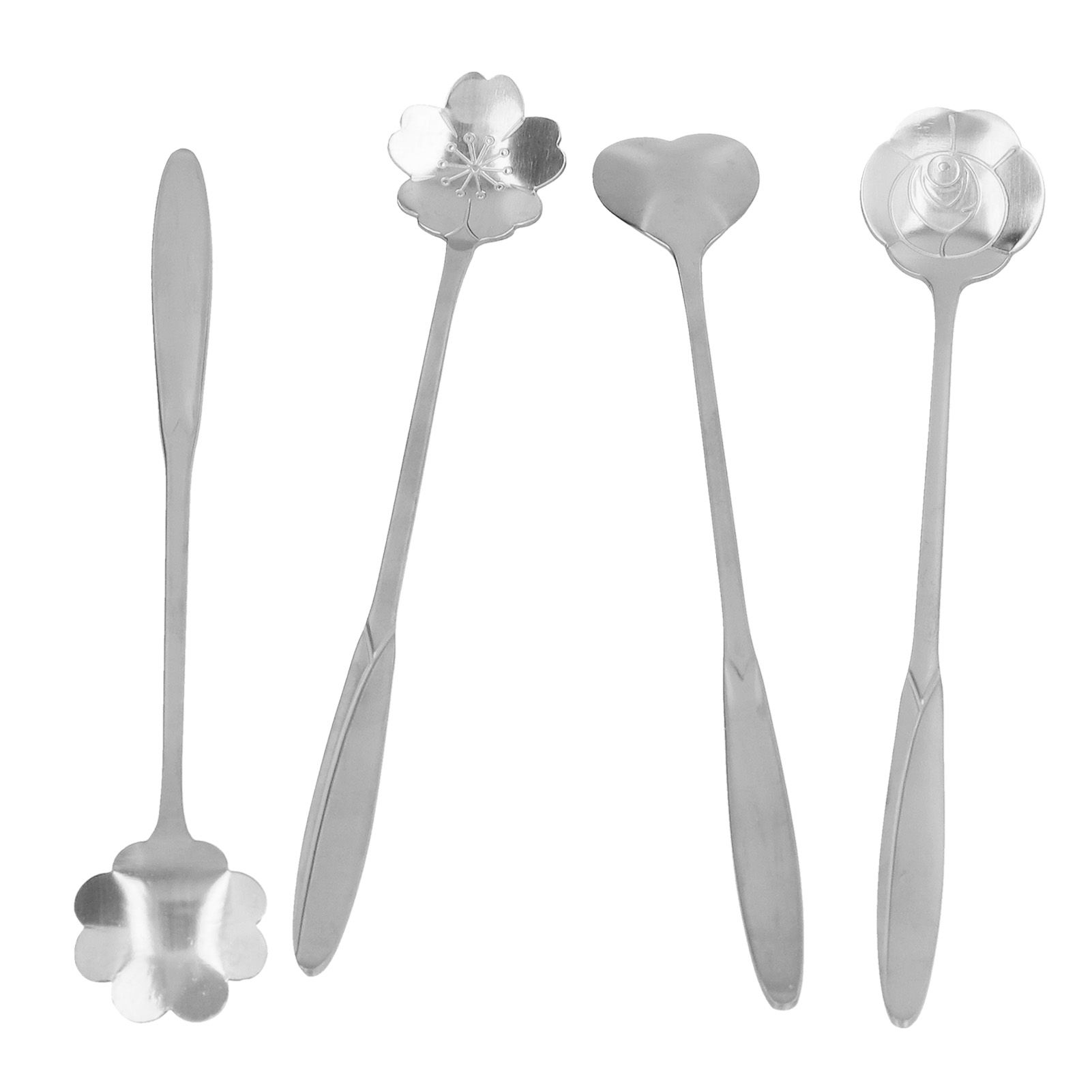 4PCS Mixing Spoon Flower Heart Shaped Coffee Spoon Stainless Steel Desert Scoop Ice Tea SpoonSilver - Image 2