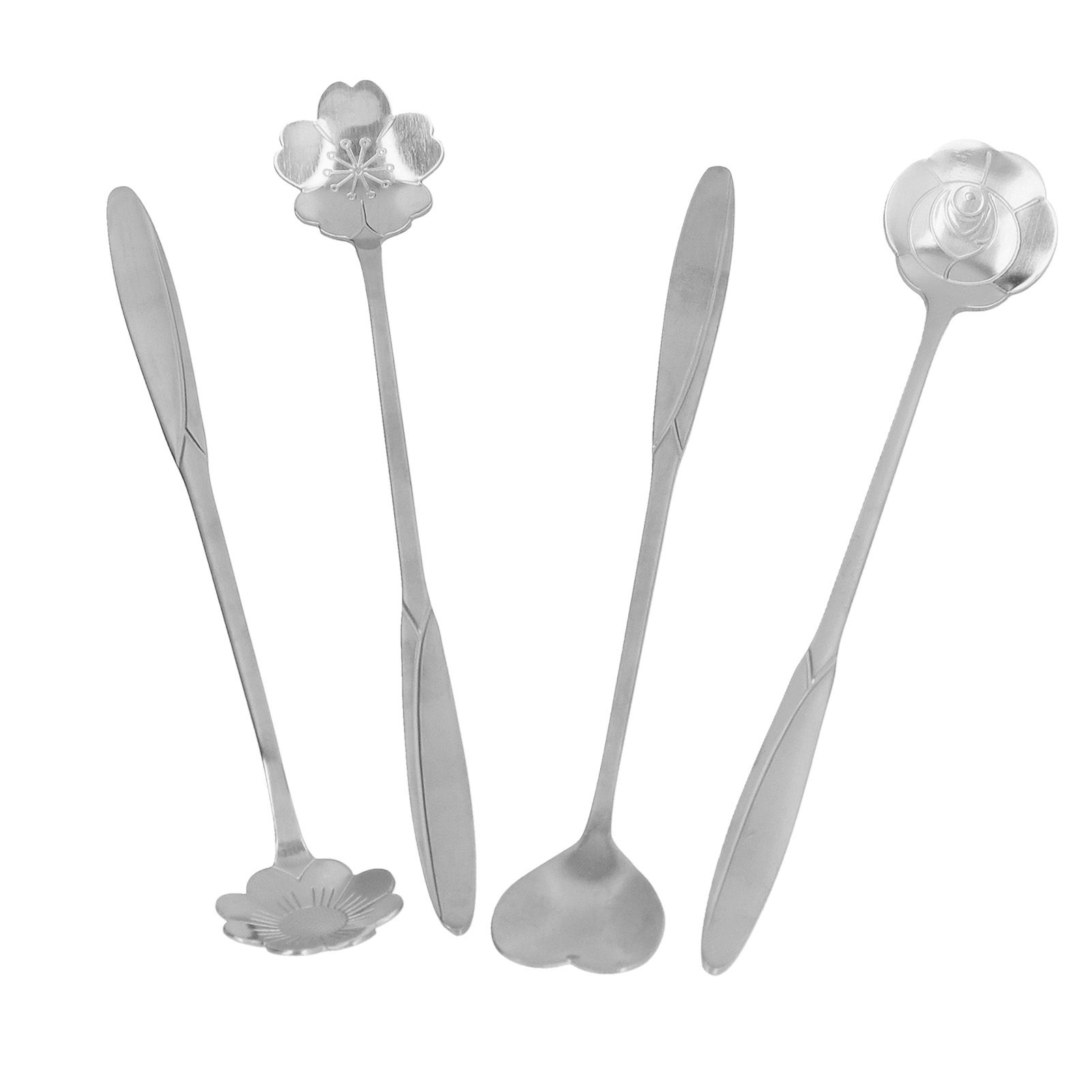 4PCS Mixing Spoon Flower Heart Shaped Coffee Spoon Stainless Steel Desert Scoop Ice Tea SpoonSilver - Image 3