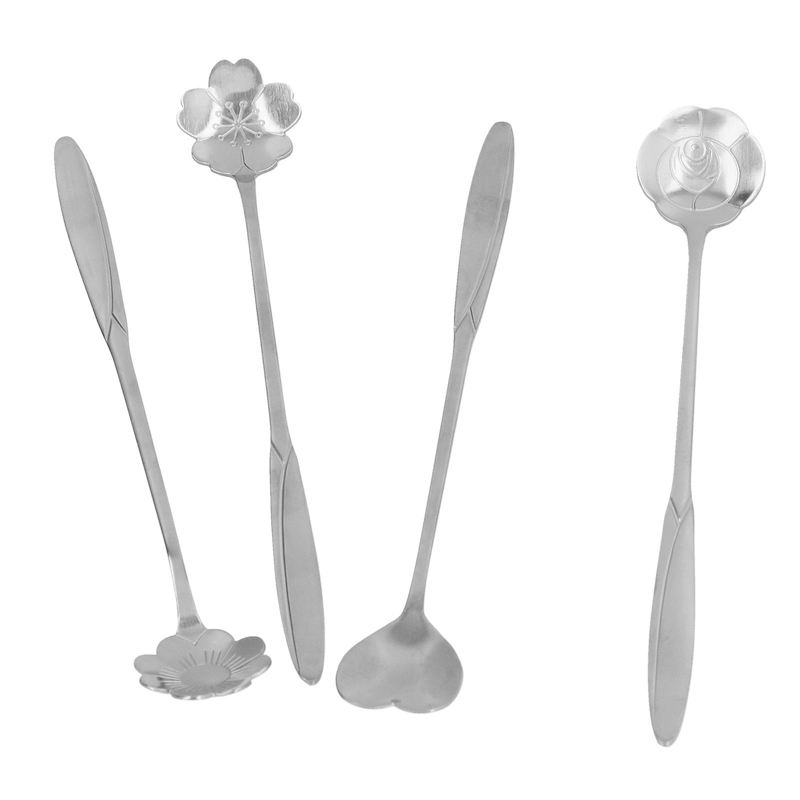 4PCS Mixing Spoon Flower Heart Shaped Coffee Spoon Stainless Steel Desert Scoop Ice Tea SpoonSilver - Image 4