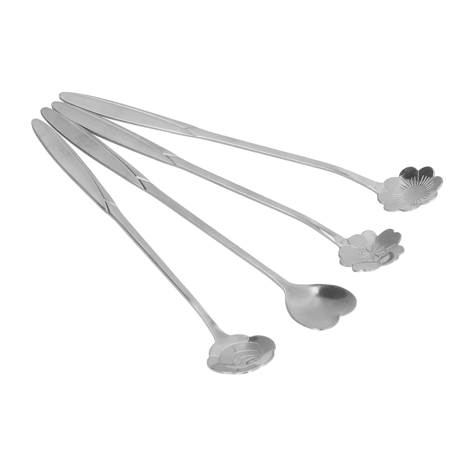 4PCS Mixing Spoon Flower Heart Shaped Coffee Spoon Stainless Steel Desert Scoop Ice Tea SpoonSilver - Image 5