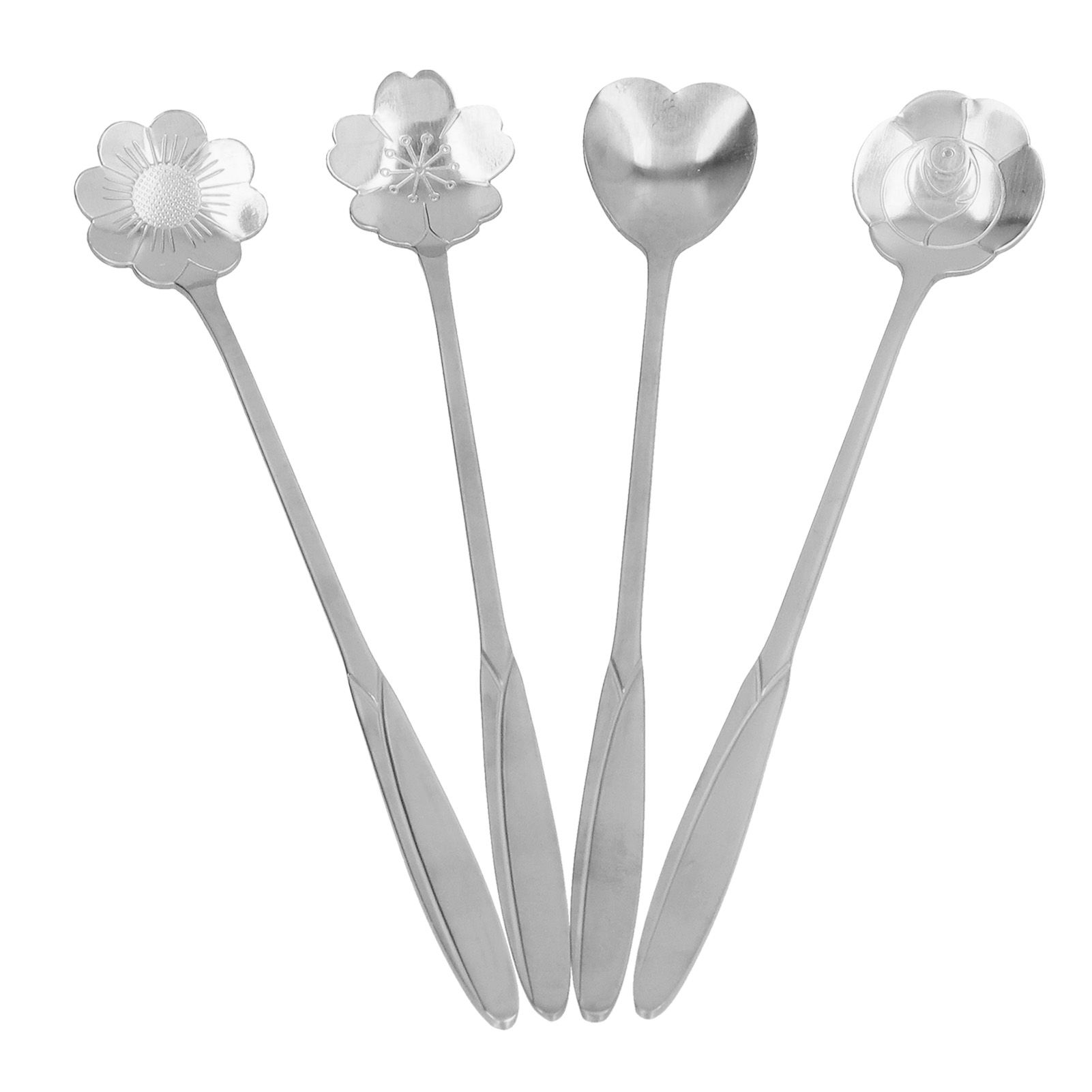 4PCS Mixing Spoon Flower Heart Shaped Coffee Spoon Stainless Steel Desert Scoop Ice Tea SpoonSilver - Image 6