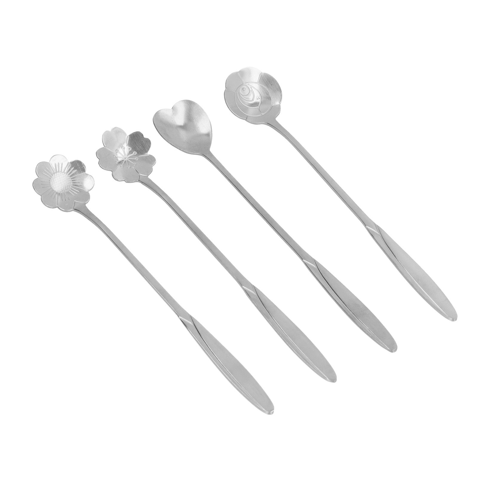 4PCS Mixing Spoon Flower Heart Shaped Coffee Spoon Stainless Steel Desert Scoop Ice Tea SpoonSilver - Image 8