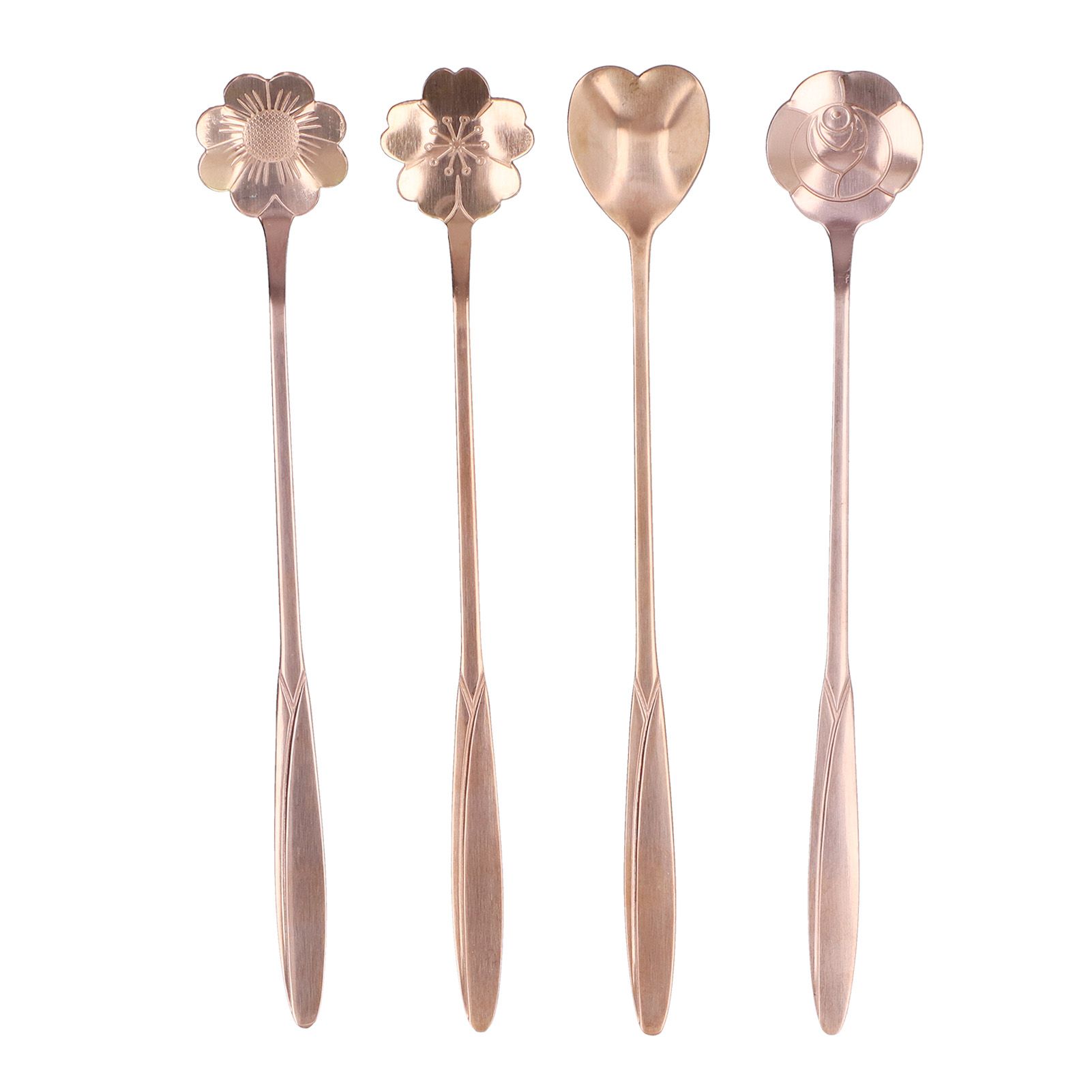 4PCS Mixing Spoon Flower Heart Shaped Coffee Spoon Stainless Steel Desert Scoop Ice Tea SpoonRose Gold - Image 1