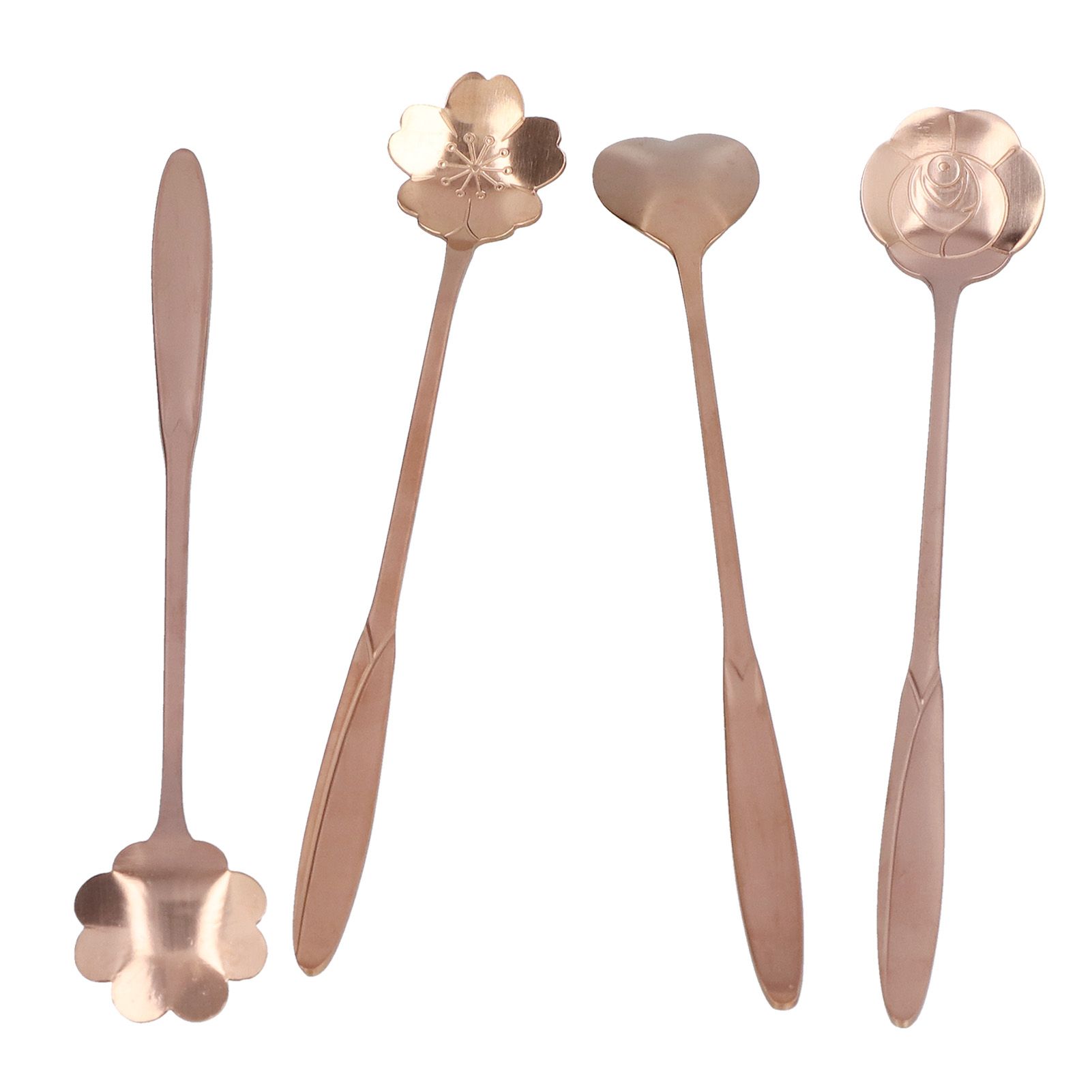 4PCS Mixing Spoon Flower Heart Shaped Coffee Spoon Stainless Steel Desert Scoop Ice Tea SpoonRose Gold - Image 2