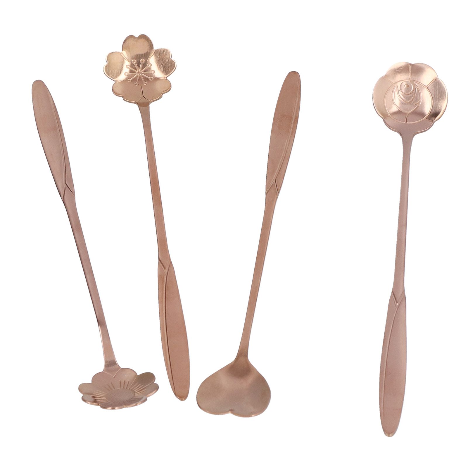 4PCS Mixing Spoon Flower Heart Shaped Coffee Spoon Stainless Steel Desert Scoop Ice Tea SpoonRose Gold - Image 4