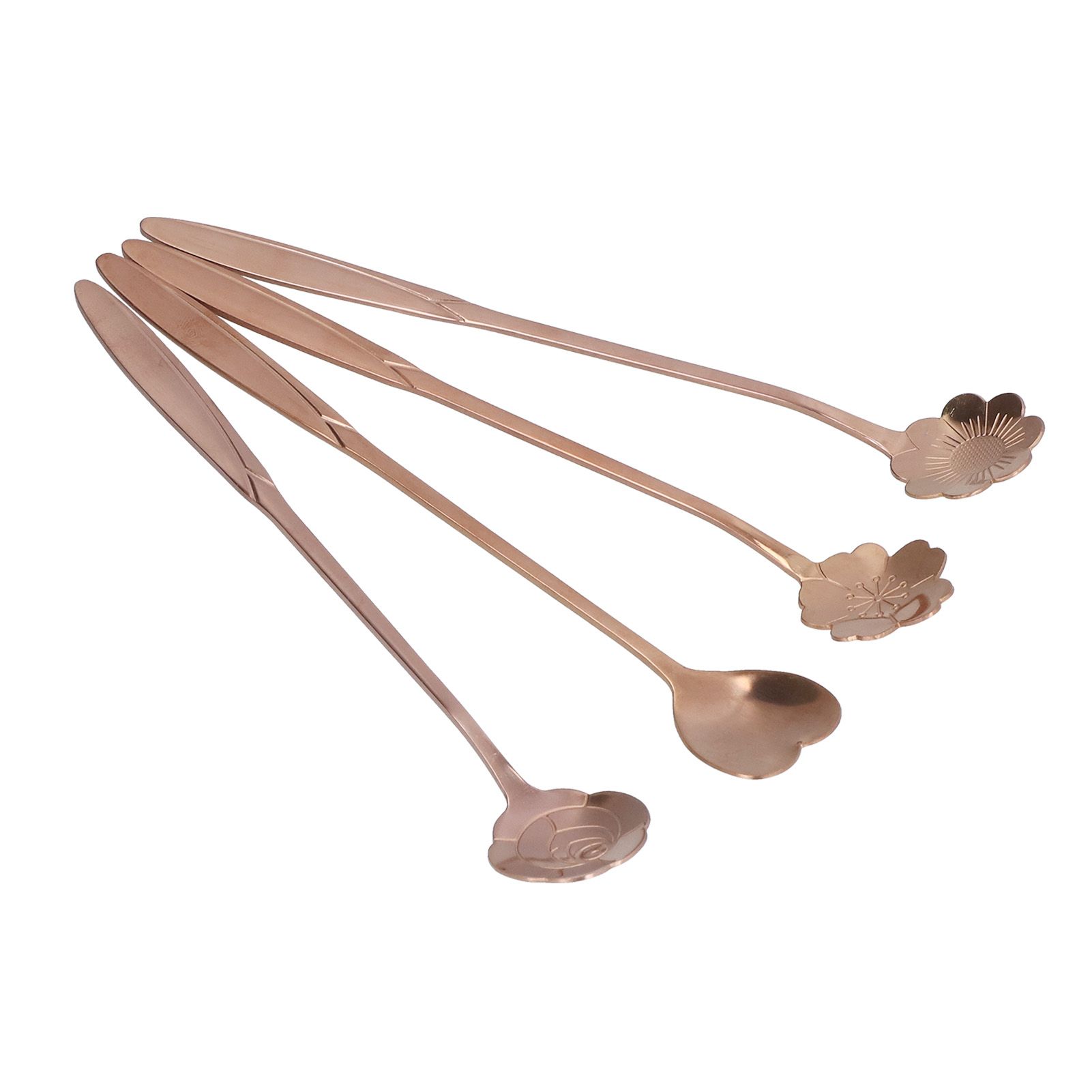 4PCS Mixing Spoon Flower Heart Shaped Coffee Spoon Stainless Steel Desert Scoop Ice Tea SpoonRose Gold - Image 5