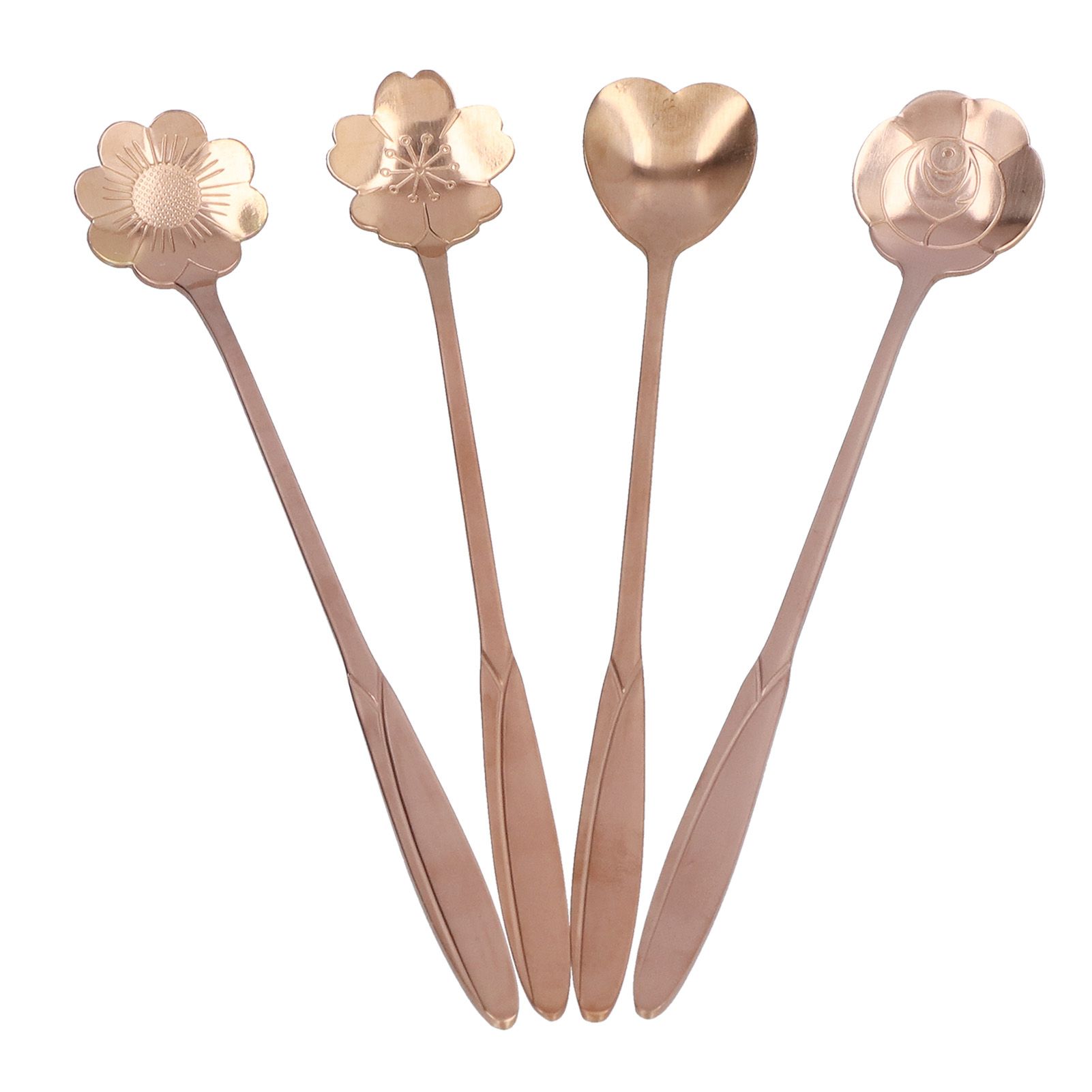 4PCS Mixing Spoon Flower Heart Shaped Coffee Spoon Stainless Steel Desert Scoop Ice Tea SpoonRose Gold - Image 6