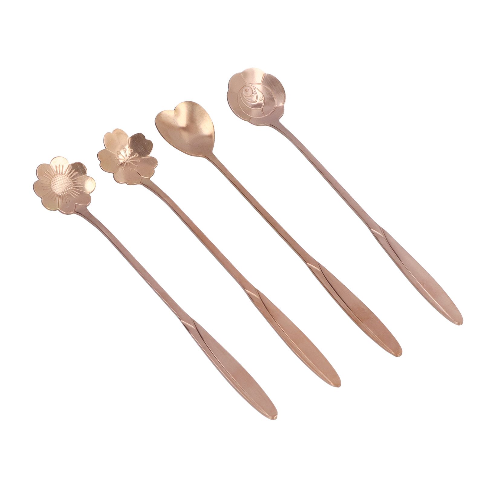 4PCS Mixing Spoon Flower Heart Shaped Coffee Spoon Stainless Steel Desert Scoop Ice Tea SpoonRose Gold - Image 8