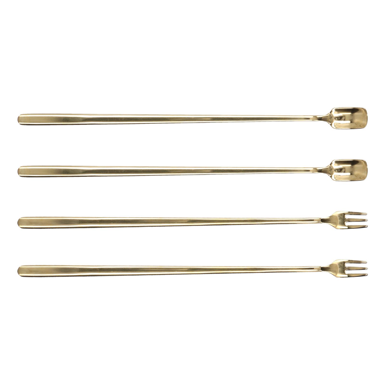 4Pcs 304 Stainless Steel Coffee Spoon Long Handle Coffee Spoon and Fork with Square Head Durable Easy Cleaning for Cafe and BarGold - Image 2