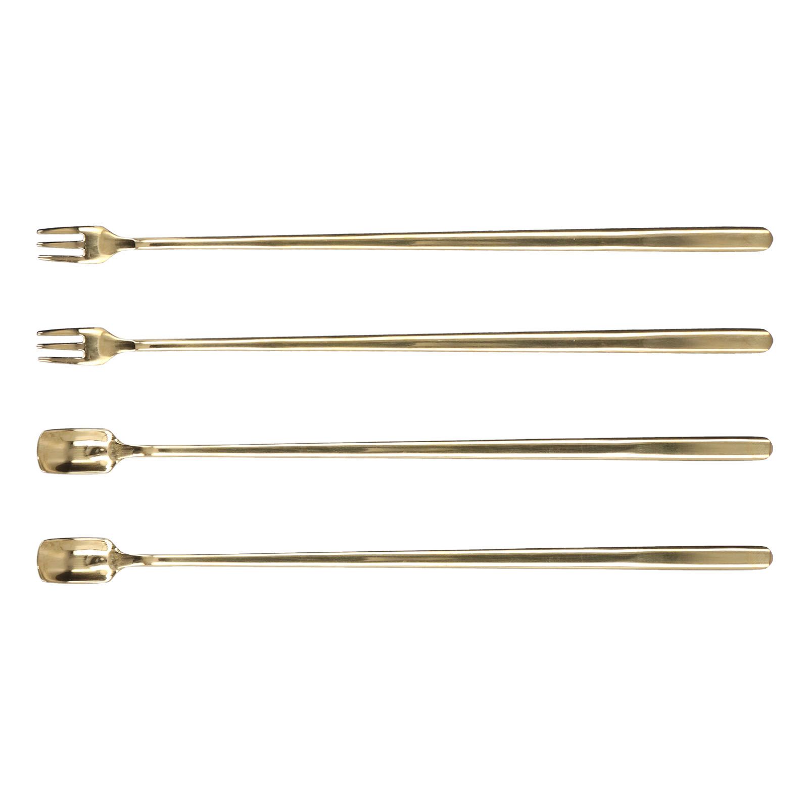 4Pcs 304 Stainless Steel Coffee Spoon Long Handle Coffee Spoon and Fork with Square Head Durable Easy Cleaning for Cafe and BarGold - Image 3