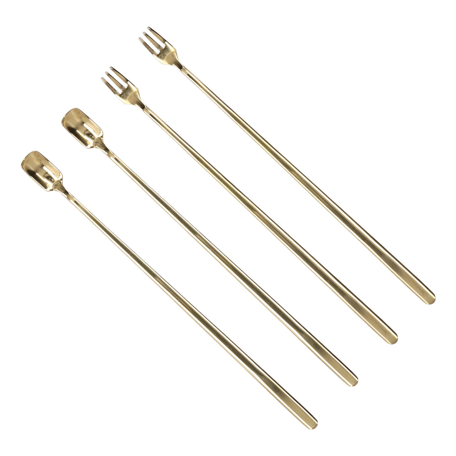 4Pcs 304 Stainless Steel Coffee Spoon Long Handle Coffee Spoon and Fork with Square Head Durable Easy Cleaning for Cafe and BarGold - Image 4