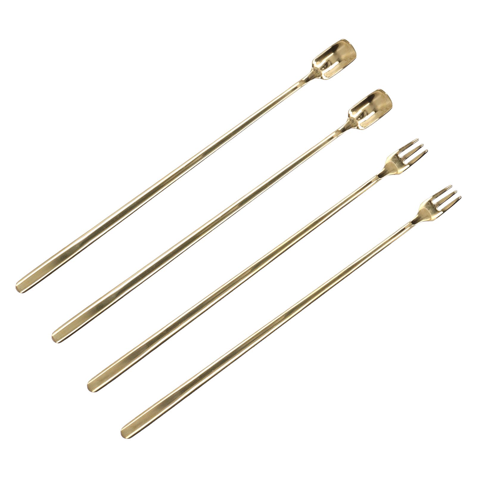 4Pcs 304 Stainless Steel Coffee Spoon Long Handle Coffee Spoon and Fork with Square Head Durable Easy Cleaning for Cafe and BarGold - Image 5