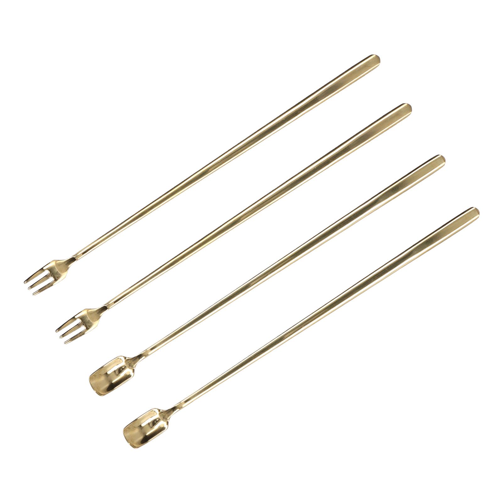 4Pcs 304 Stainless Steel Coffee Spoon Long Handle Coffee Spoon and Fork with Square Head Durable Easy Cleaning for Cafe and BarGold - Image 6