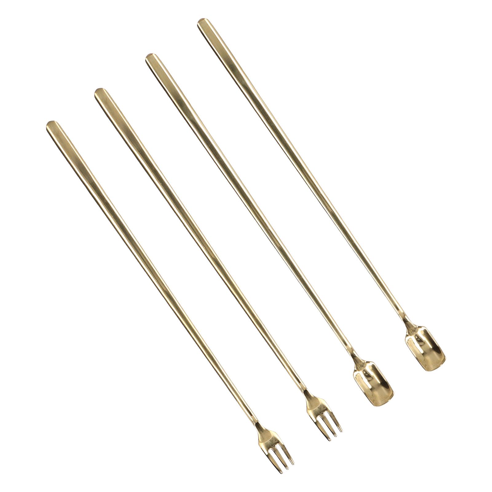 4Pcs 304 Stainless Steel Coffee Spoon Long Handle Coffee Spoon and Fork with Square Head Durable Easy Cleaning for Cafe and BarGold - Image 7