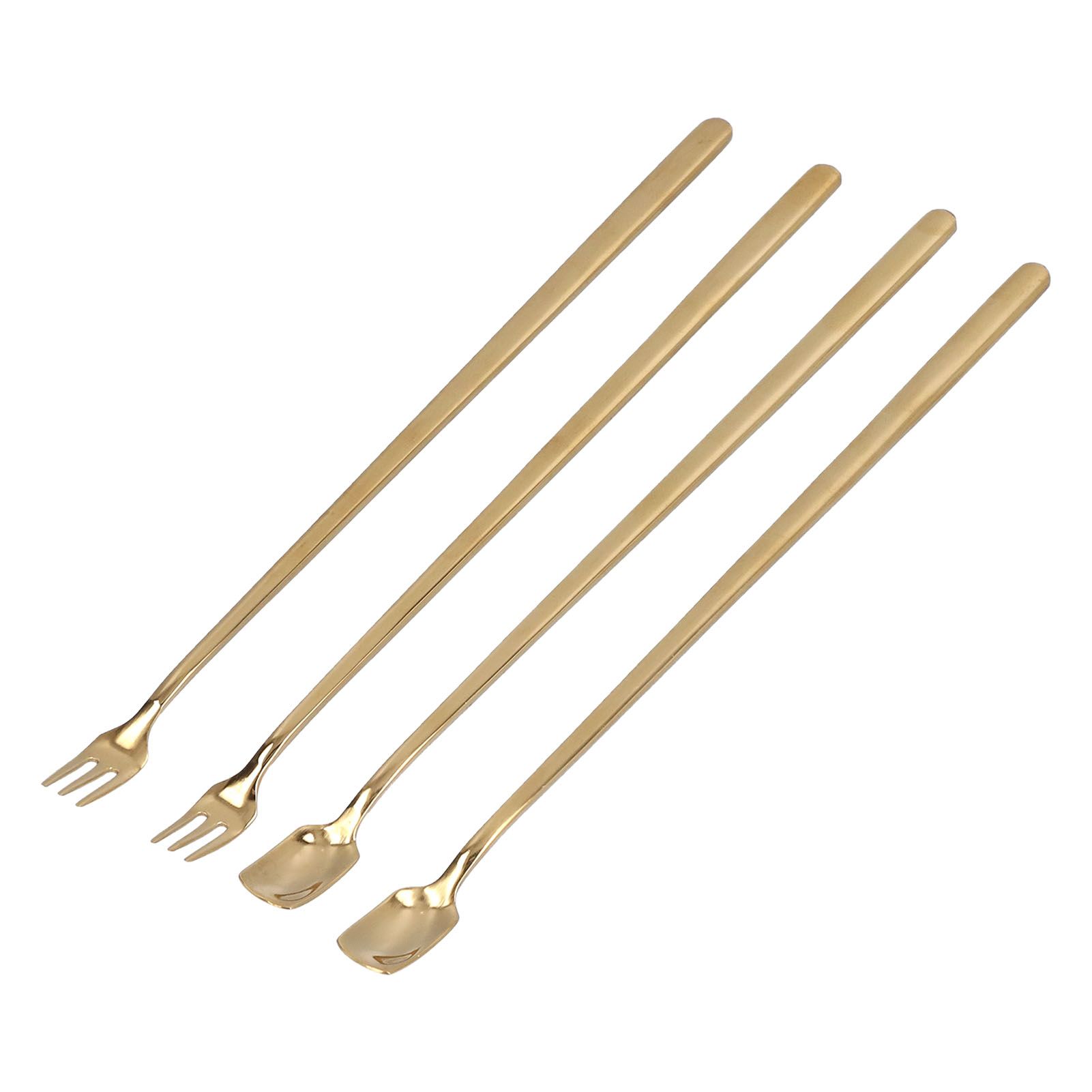 4Pcs 304 Stainless Steel Coffee Spoon Long Handle Coffee Spoon and Fork with Square Head Durable Easy Cleaning for Cafe and BarGold - Image 8