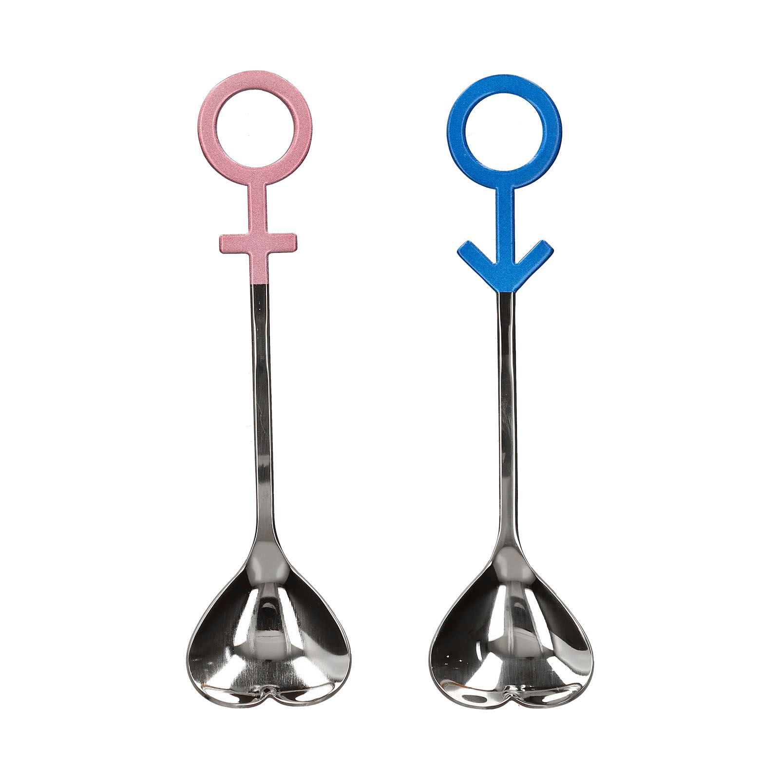 Innovative Heart Shaped Couple Spoon 304 Stainless Steel Spoon for Kitchen Home RestaurantBlue Pink Silver - Image 1
