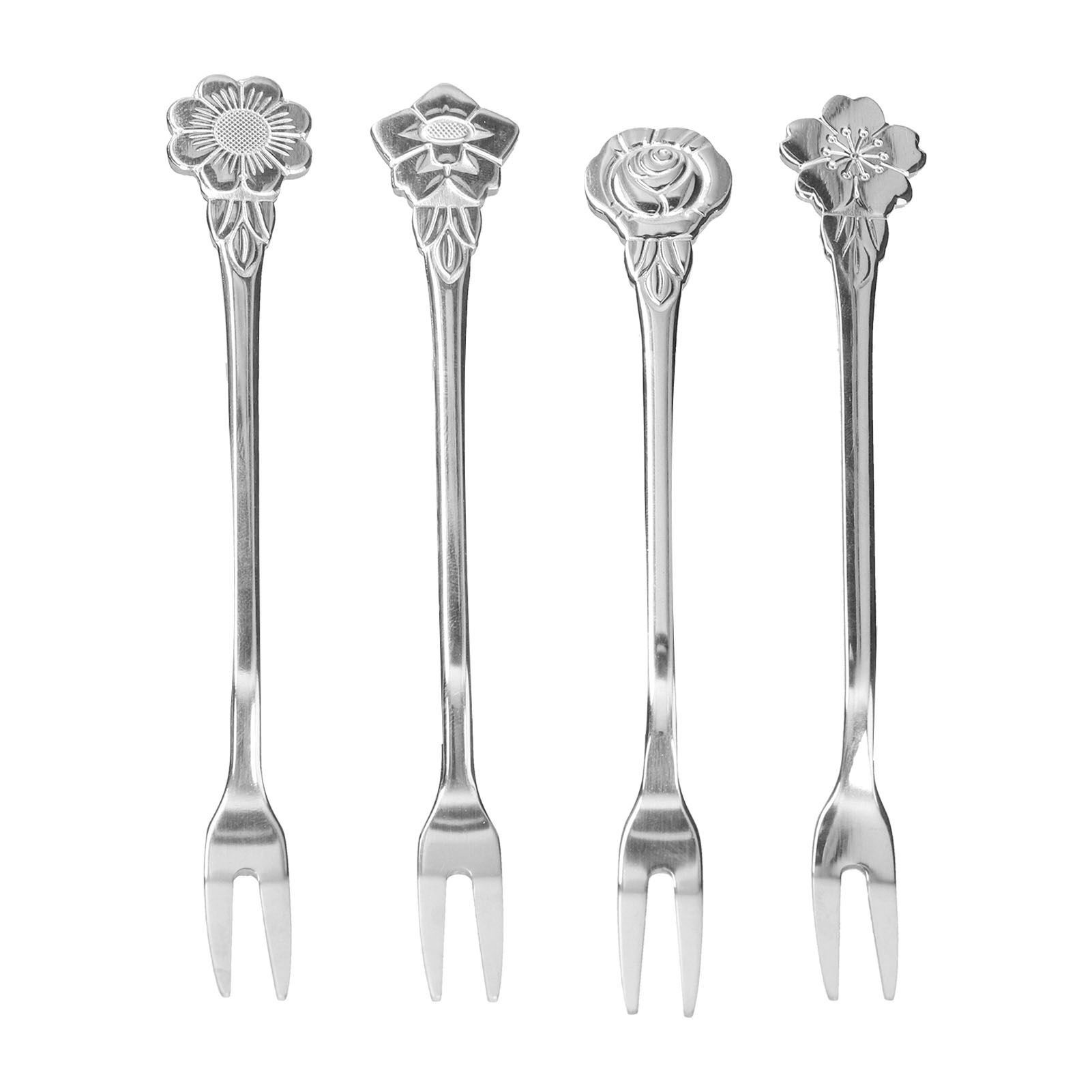 4pcs 2 Prong Fruit Fork Stainless Steel Mini Salad Fruit Dessert Tasting Forks for Home Kitchen PartySilver - Image 1