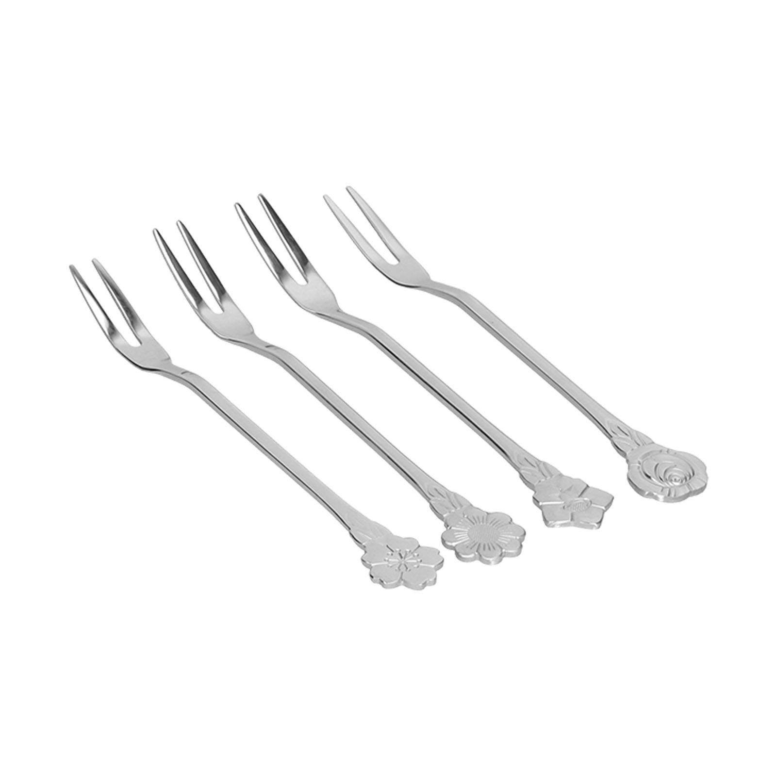 4pcs 2 Prong Fruit Fork Stainless Steel Mini Salad Fruit Dessert Tasting Forks for Home Kitchen PartySilver - Image 4