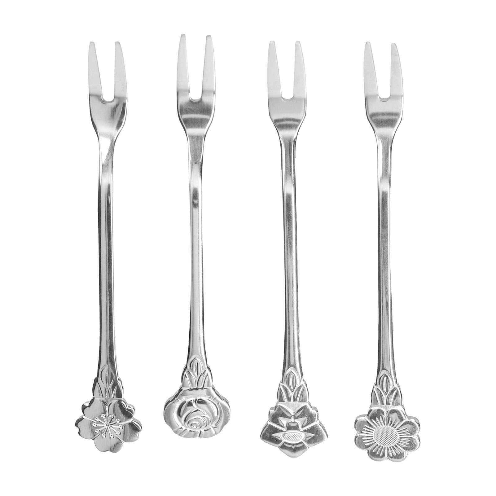 4pcs 2 Prong Fruit Fork Stainless Steel Mini Salad Fruit Dessert Tasting Forks for Home Kitchen PartySilver - Image 5