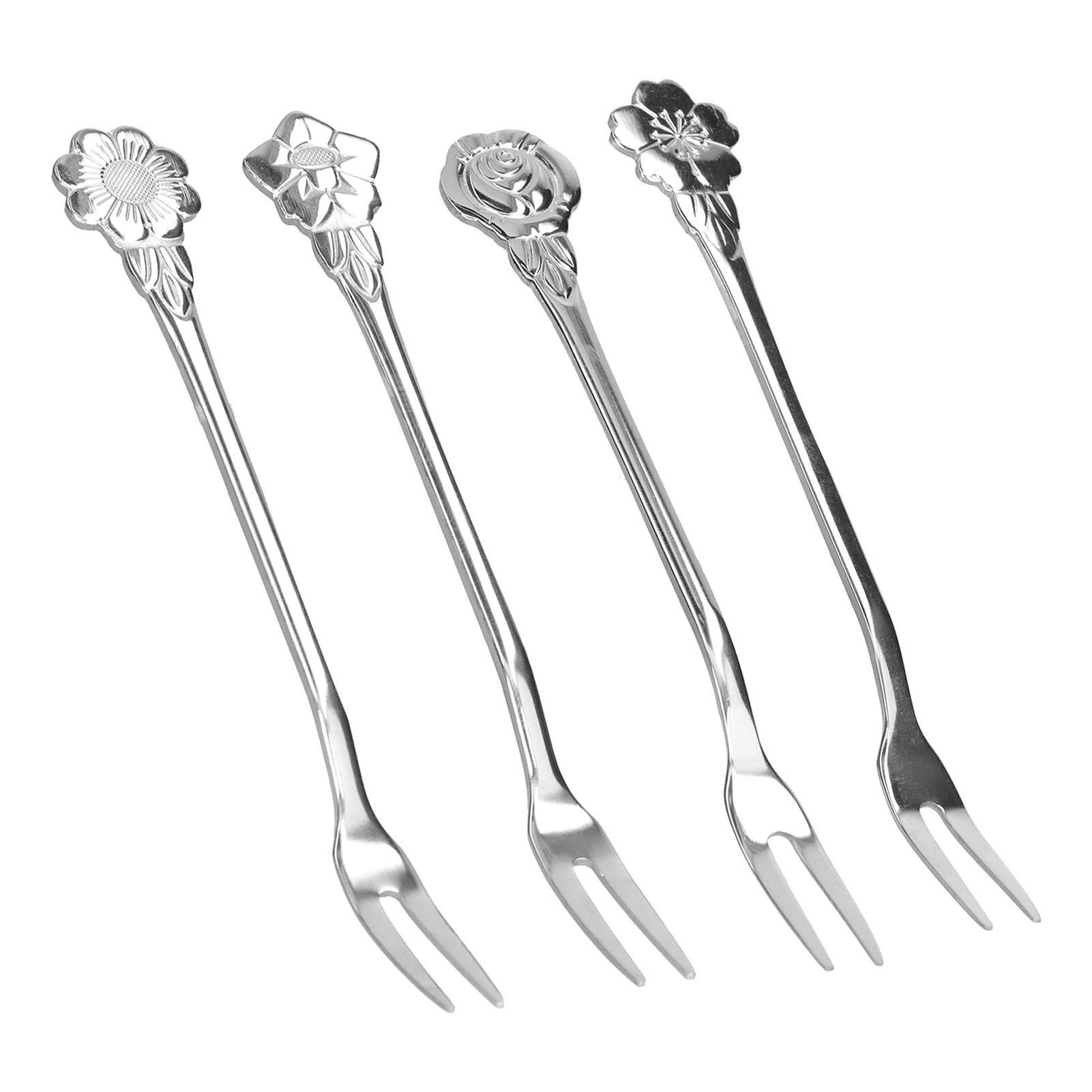 4pcs 2 Prong Fruit Fork Stainless Steel Mini Salad Fruit Dessert Tasting Forks for Home Kitchen PartySilver - Image 6