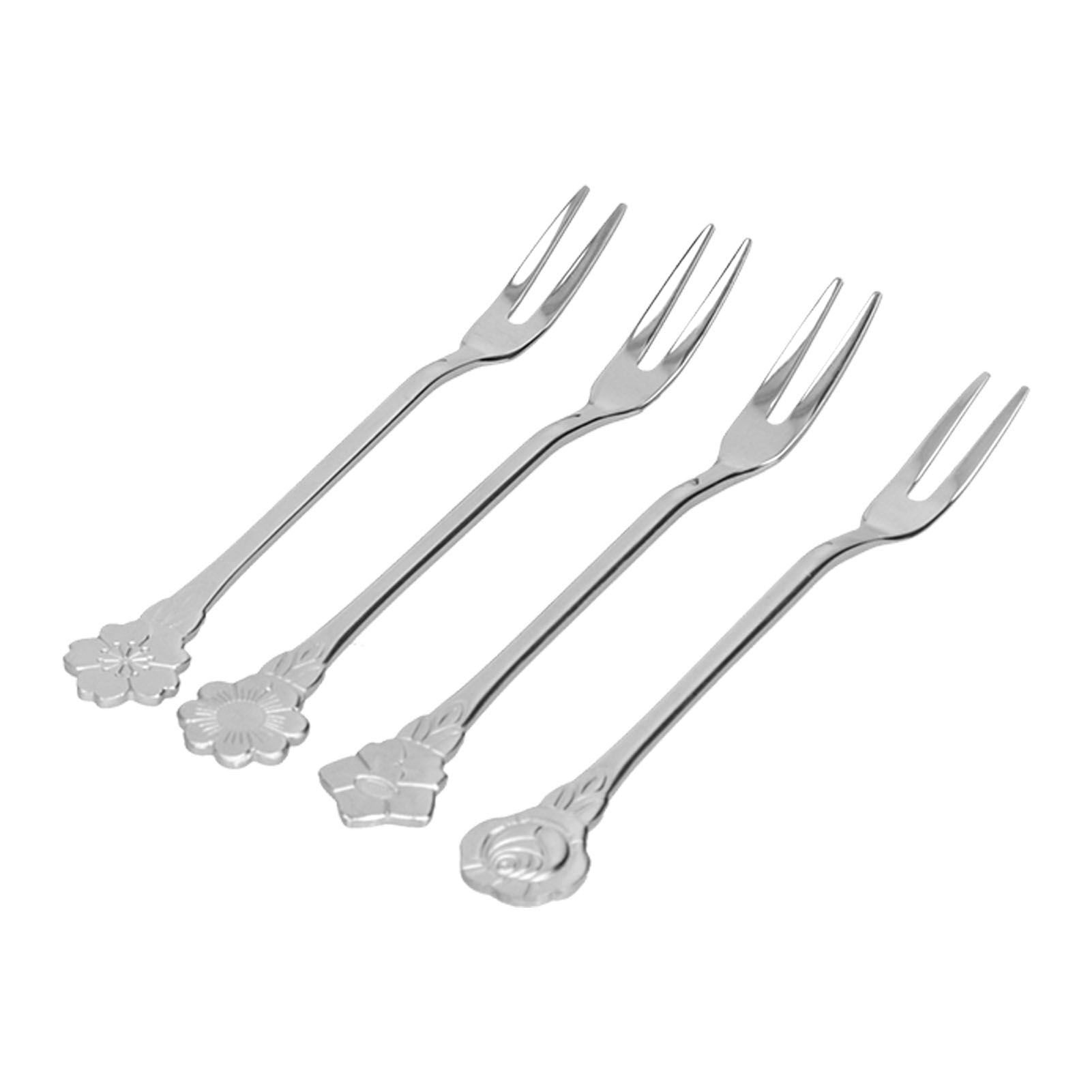 4pcs 2 Prong Fruit Fork Stainless Steel Mini Salad Fruit Dessert Tasting Forks for Home Kitchen PartySilver - Image 7