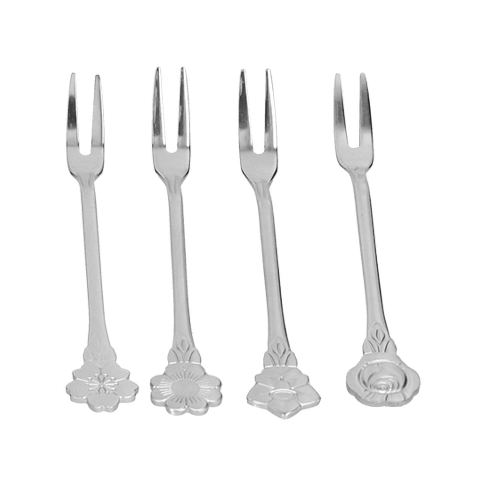 4pcs 2 Prong Fruit Fork Stainless Steel Mini Salad Fruit Dessert Tasting Forks for Home Kitchen PartySilver - Image 8