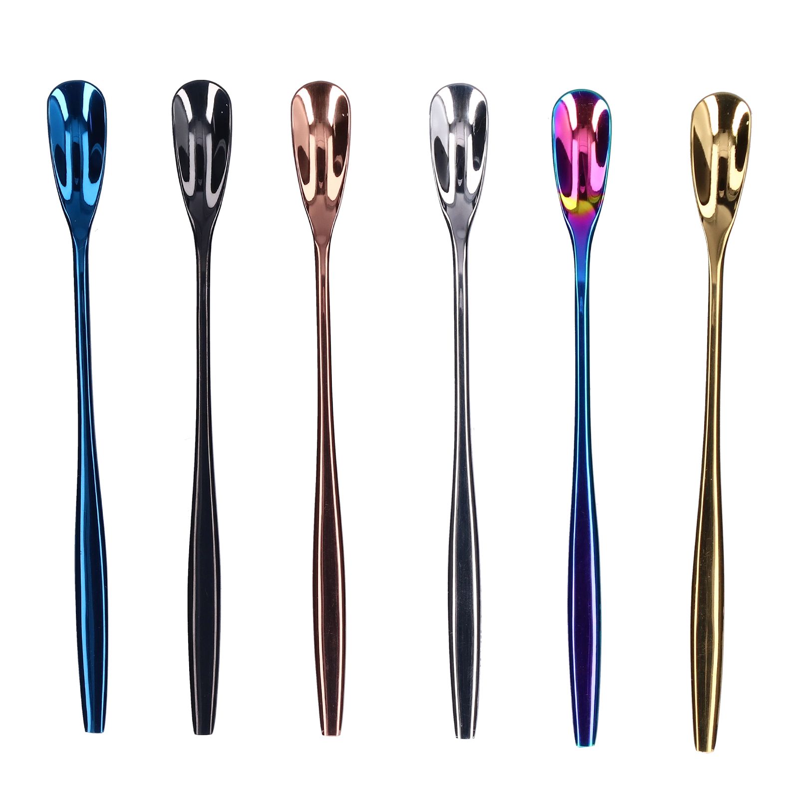 6PCS Coffee Spoon Stainless Steel Mixing Spoon Thickened Long Handle Ice Tea Desert Scoop - Image 1