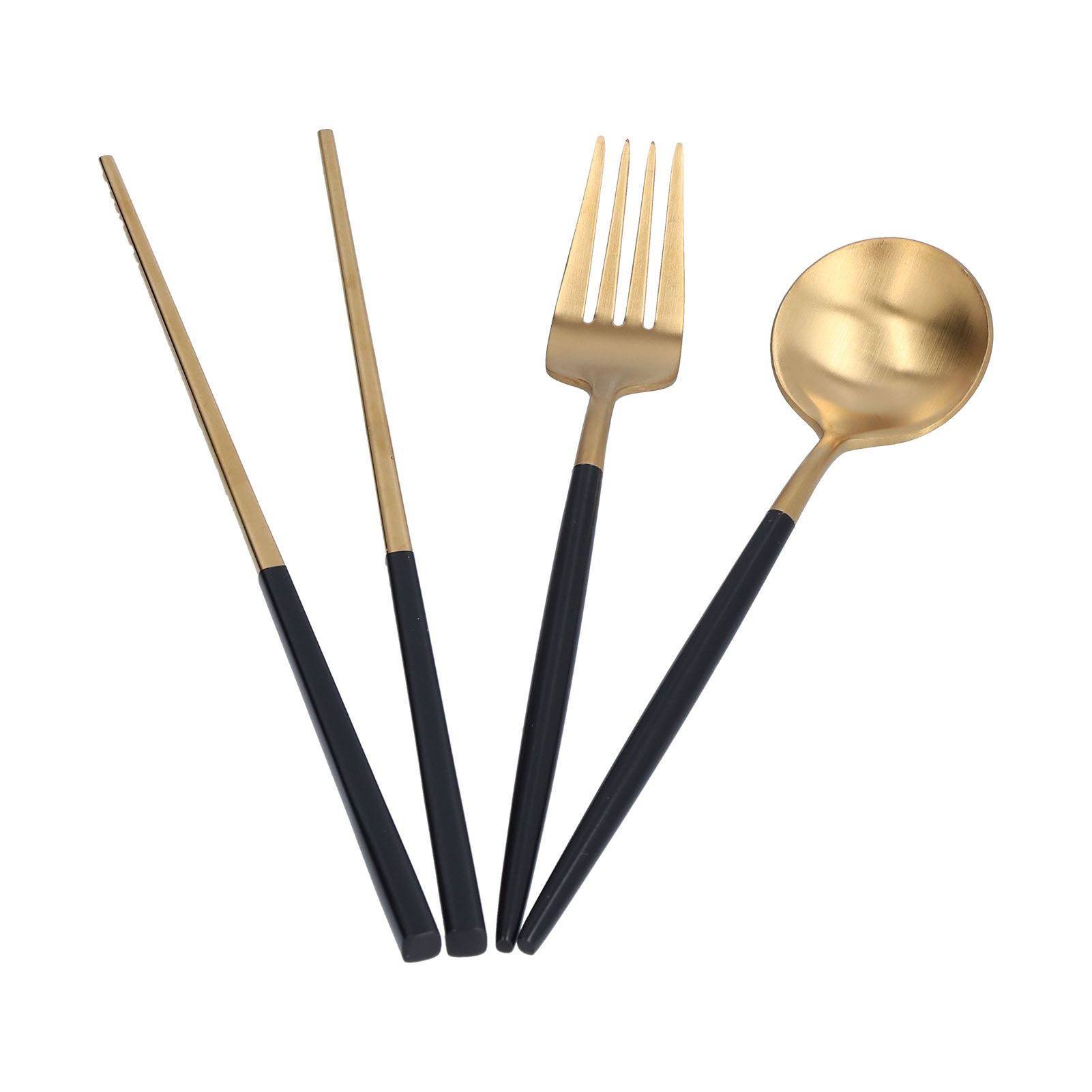 3Pcs/Set Portable Travel Utensils Stainless Steel Spoon Fork Chopsticks Set for SchoolBlack Gold (Black Storage Box) - Image 7