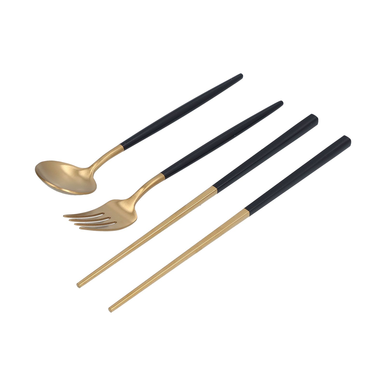 3Pcs/Set Portable Travel Utensils Stainless Steel Spoon Fork Chopsticks Set for SchoolBlack Gold (Black Storage Box) - Image 8