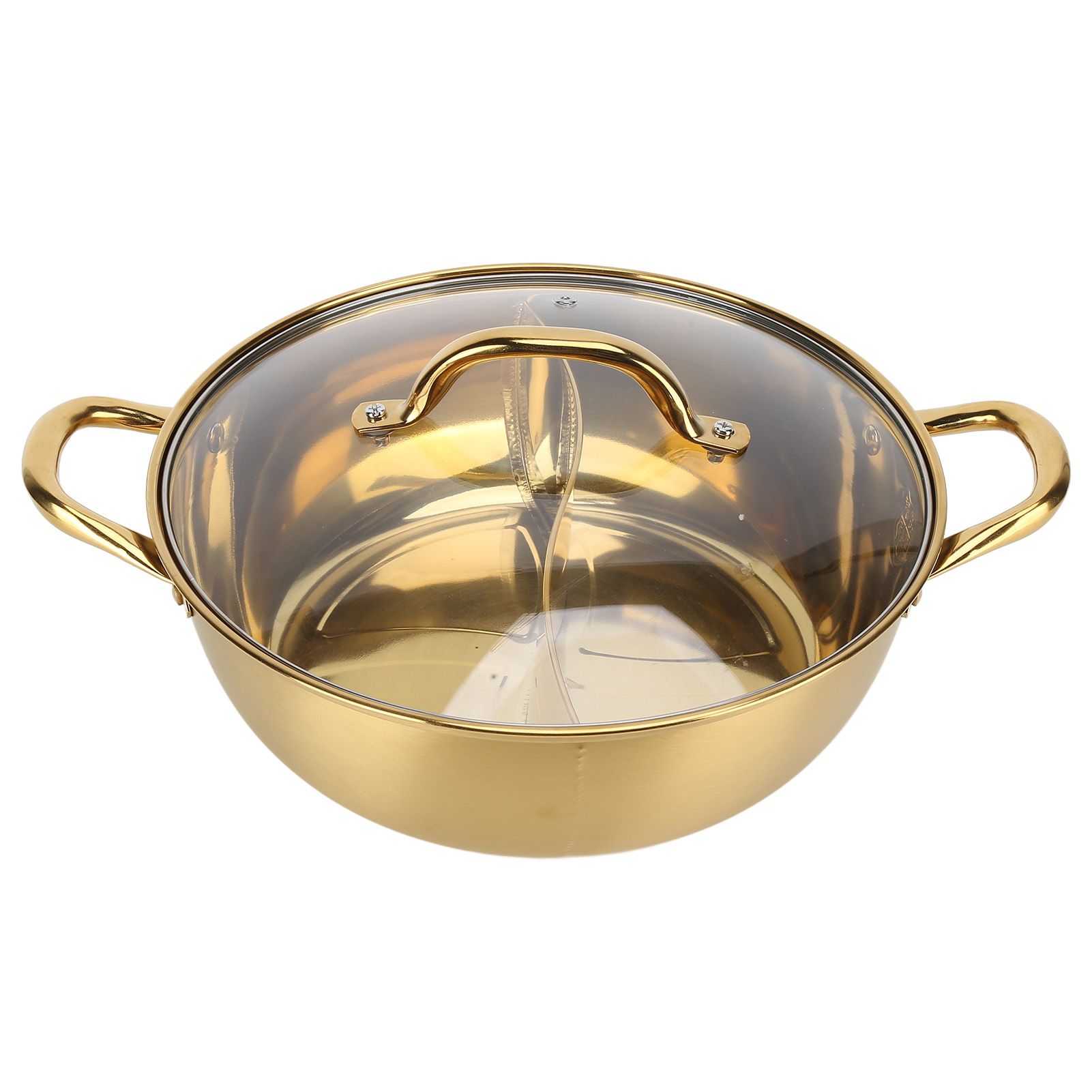Hot Pot 30.3cm Diameter 304 Stainless Steel Rust Proof Separate Design Mandarin Duck PotGold - Image 1