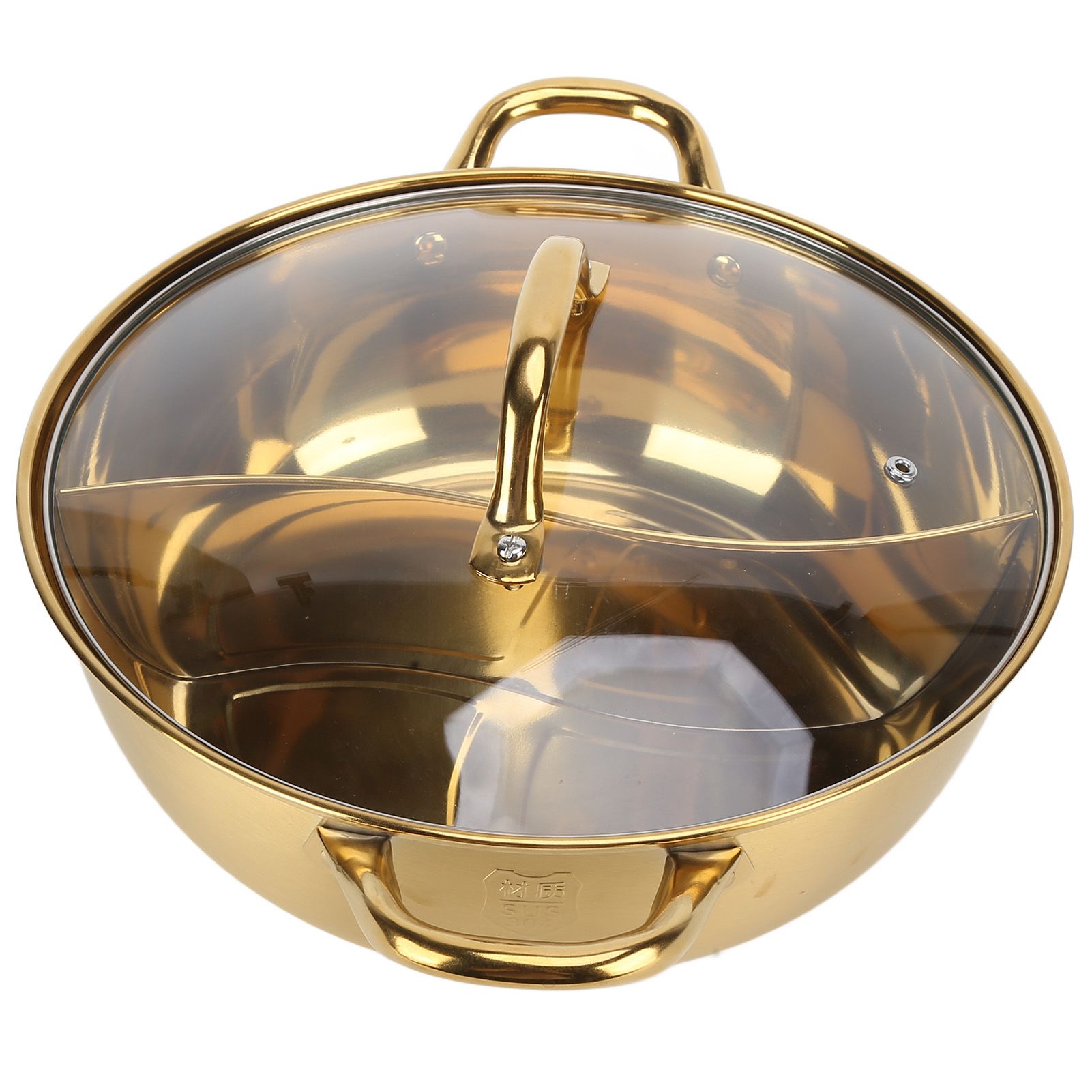 Hot Pot 30.3cm Diameter 304 Stainless Steel Rust Proof Separate Design Mandarin Duck PotGold - Image 2