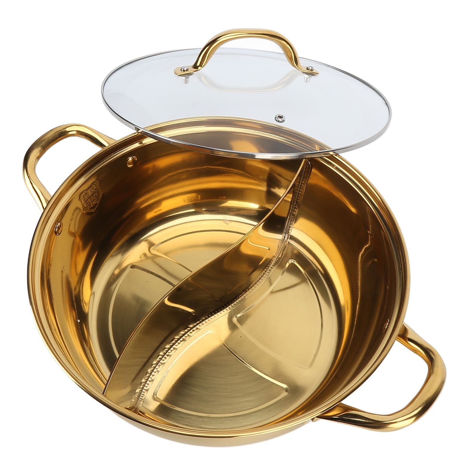 Hot Pot 30.3cm Diameter 304 Stainless Steel Rust Proof Separate Design Mandarin Duck PotGold - Image 4
