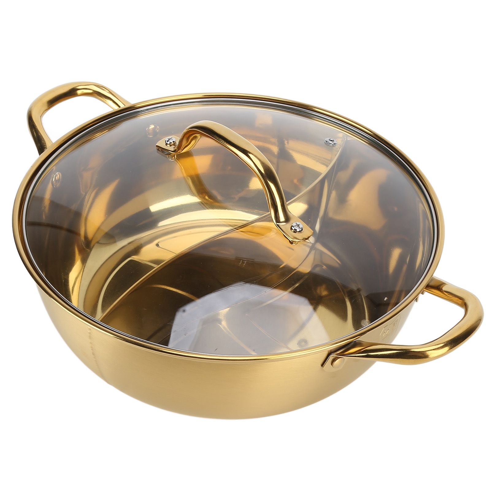 Hot Pot 30.3cm Diameter 304 Stainless Steel Rust Proof Separate Design Mandarin Duck PotGold - Image 5