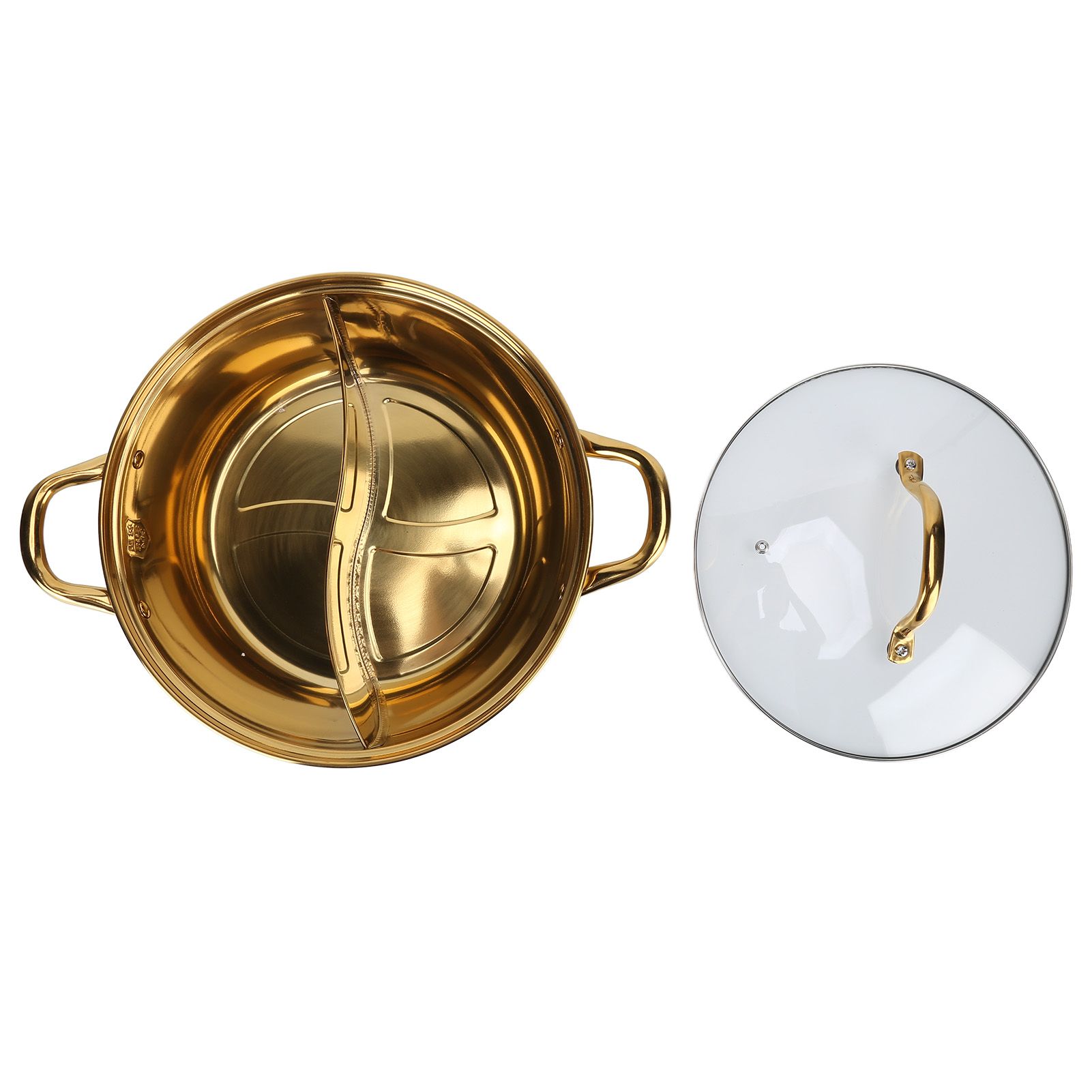 Hot Pot 30.3cm Diameter 304 Stainless Steel Rust Proof Separate Design Mandarin Duck PotGold - Image 6