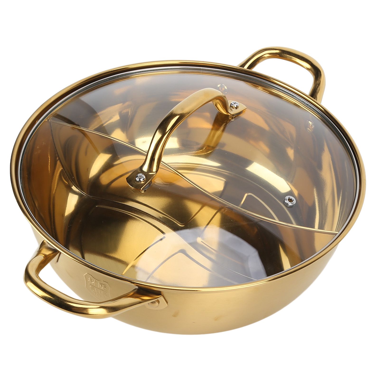 Hot Pot 30.3cm Diameter 304 Stainless Steel Rust Proof Separate Design Mandarin Duck PotGold - Image 7