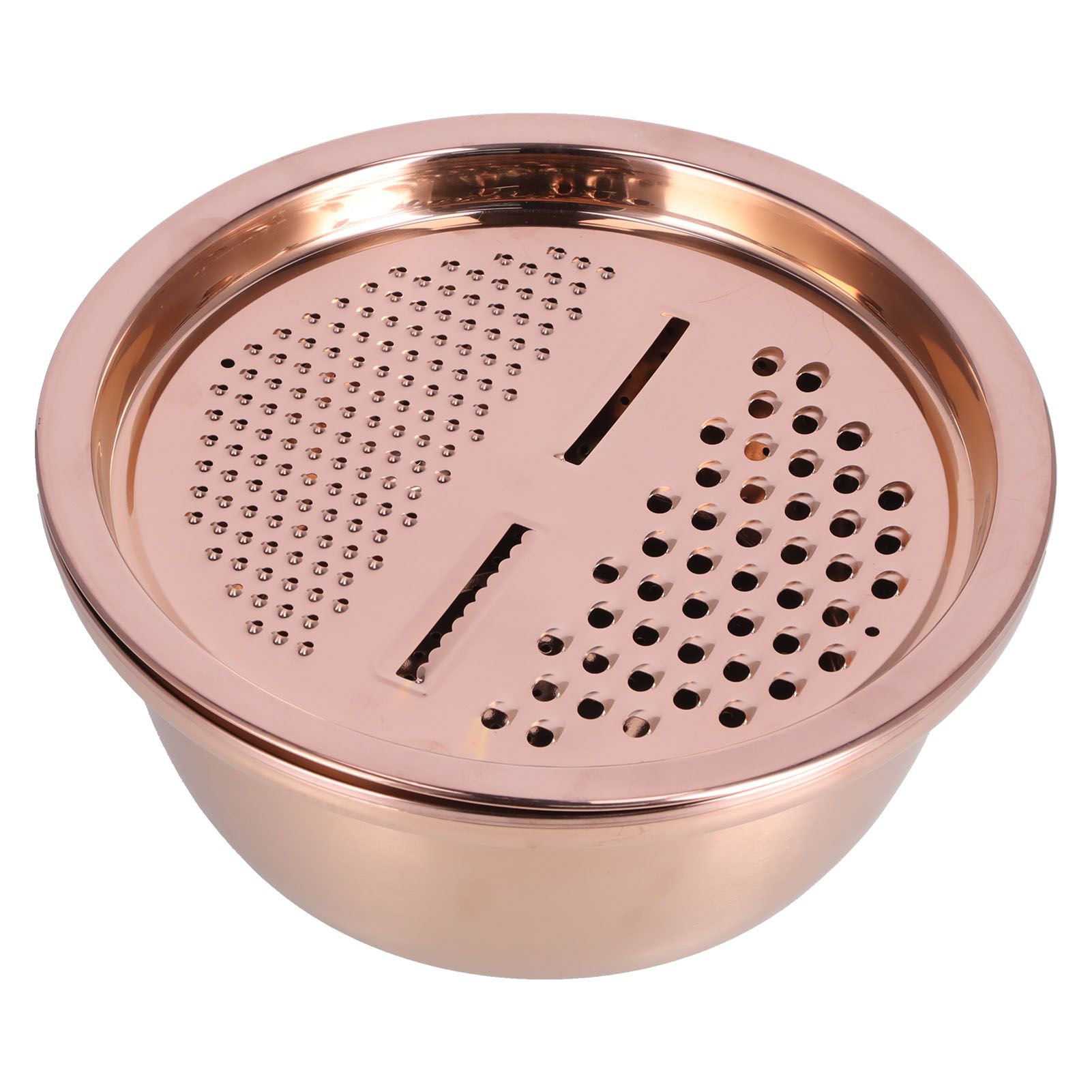 Multipurpose Water Basin Drain Basket with Vegetable Cutter Grater Stainless Steel for Home KitchenRose Gold - Image 2