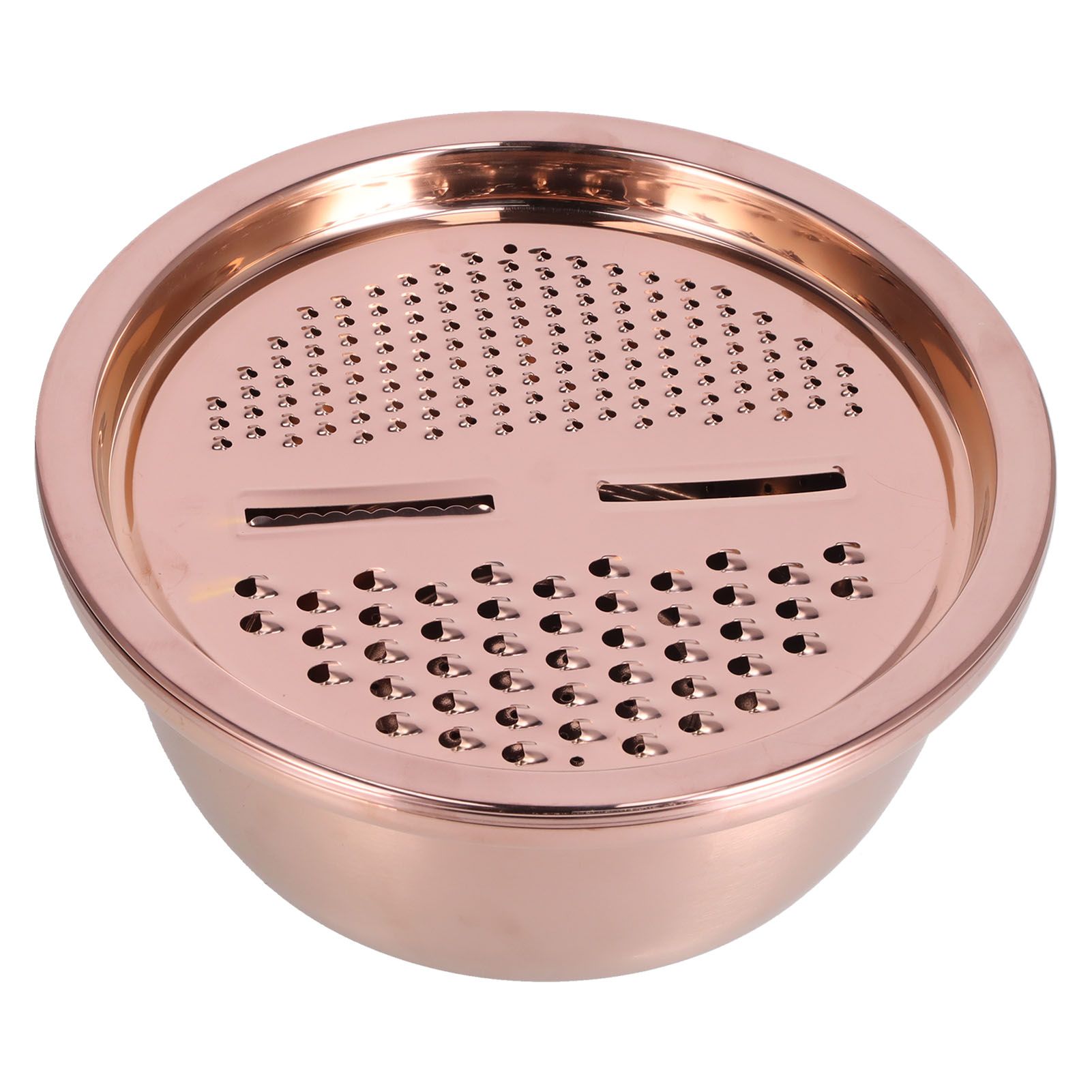 Multipurpose Water Basin Drain Basket with Vegetable Cutter Grater Stainless Steel for Home KitchenRose Gold - Image 3