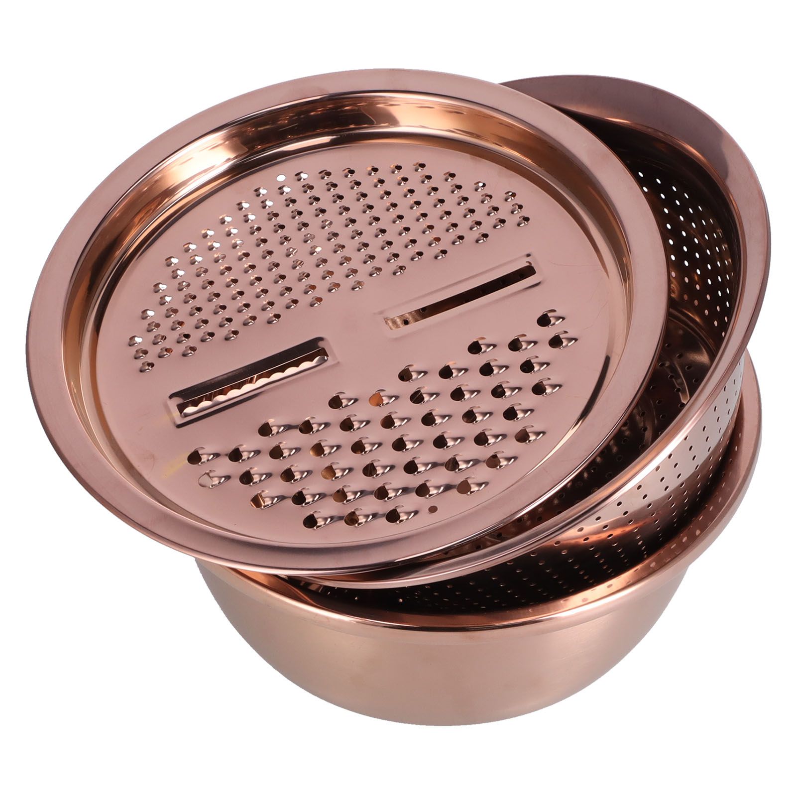 Multipurpose Water Basin Drain Basket with Vegetable Cutter Grater Stainless Steel for Home KitchenRose Gold - Image 4