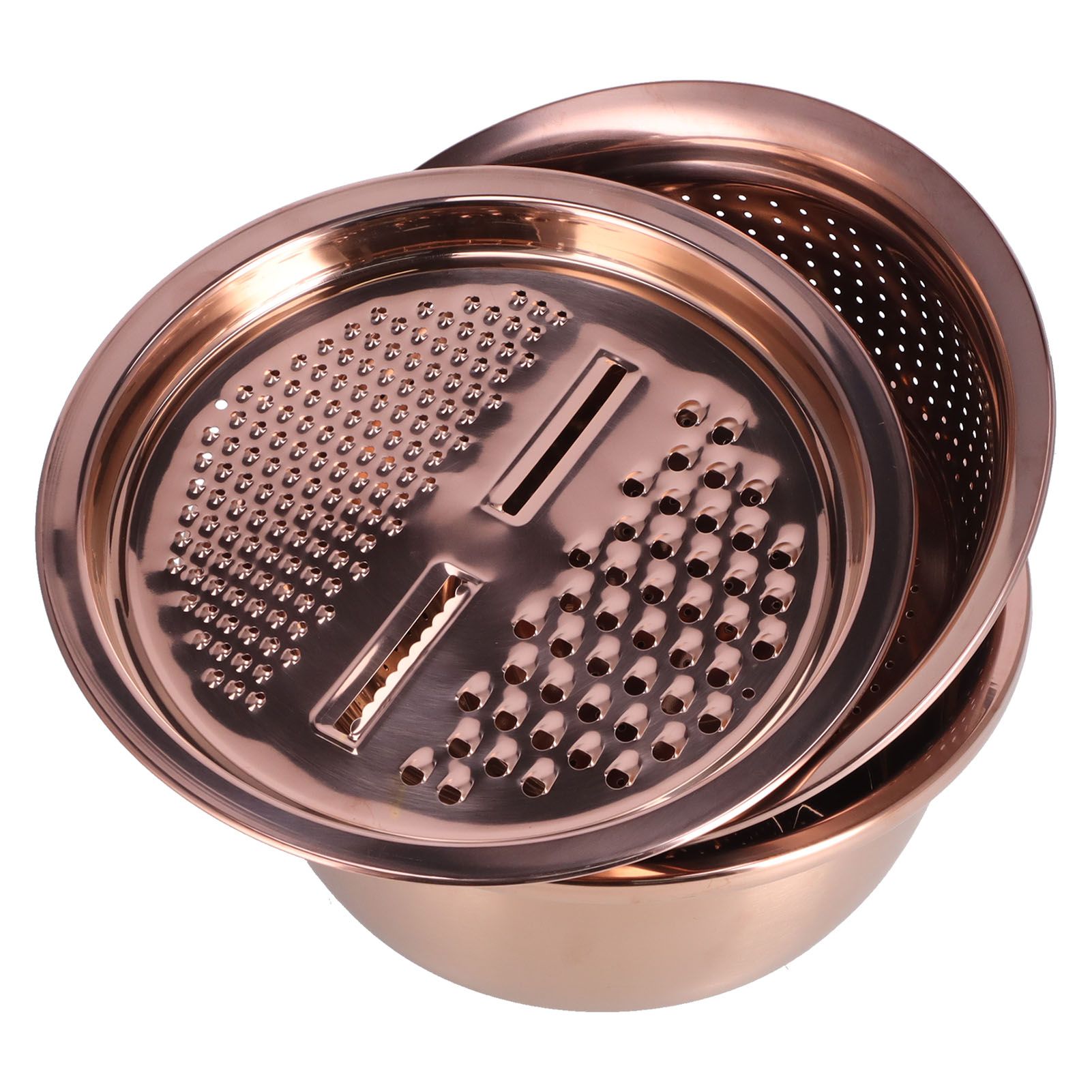 Multipurpose Water Basin Drain Basket with Vegetable Cutter Grater Stainless Steel for Home KitchenRose Gold - Image 5