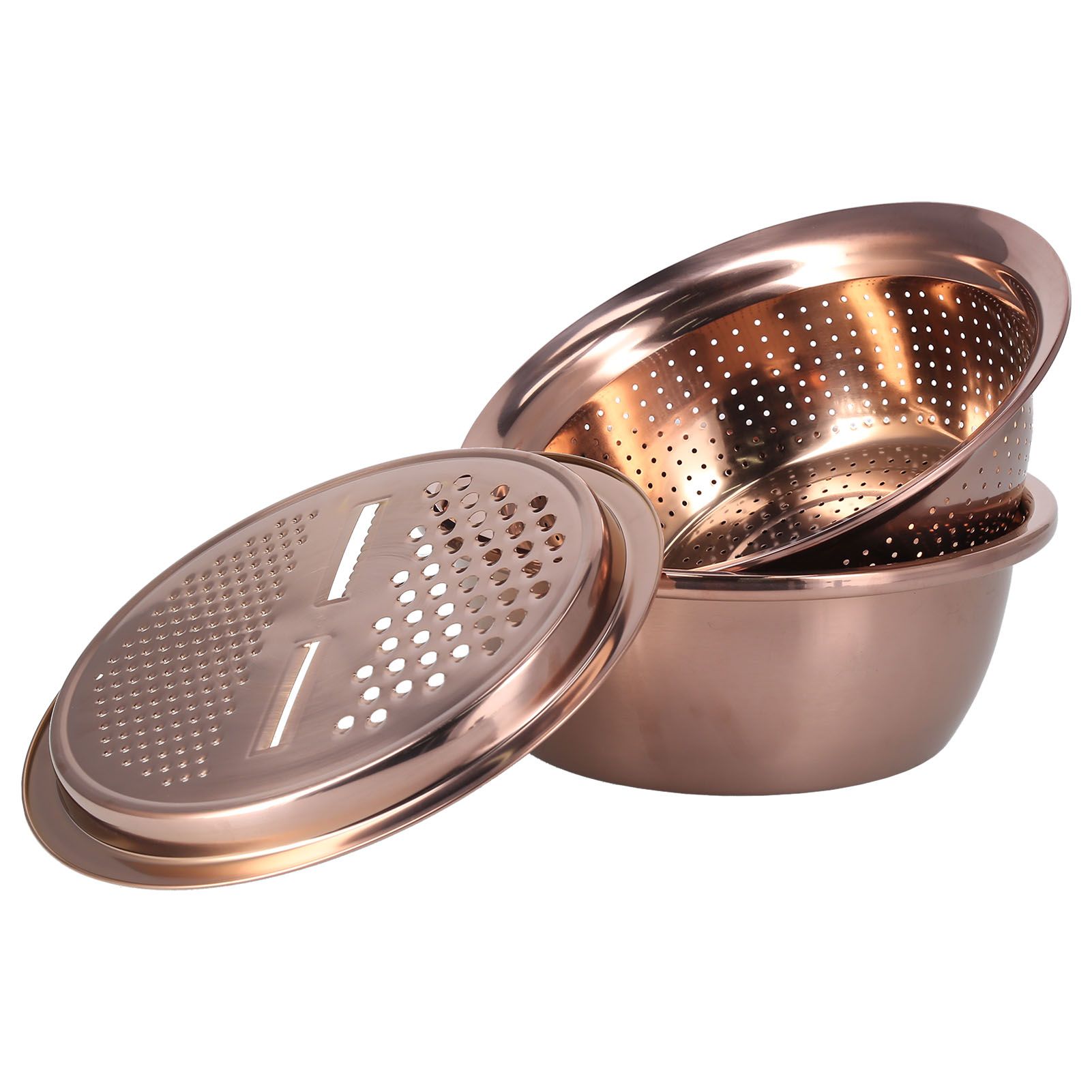Multipurpose Water Basin Drain Basket with Vegetable Cutter Grater Stainless Steel for Home KitchenRose Gold - Image 7
