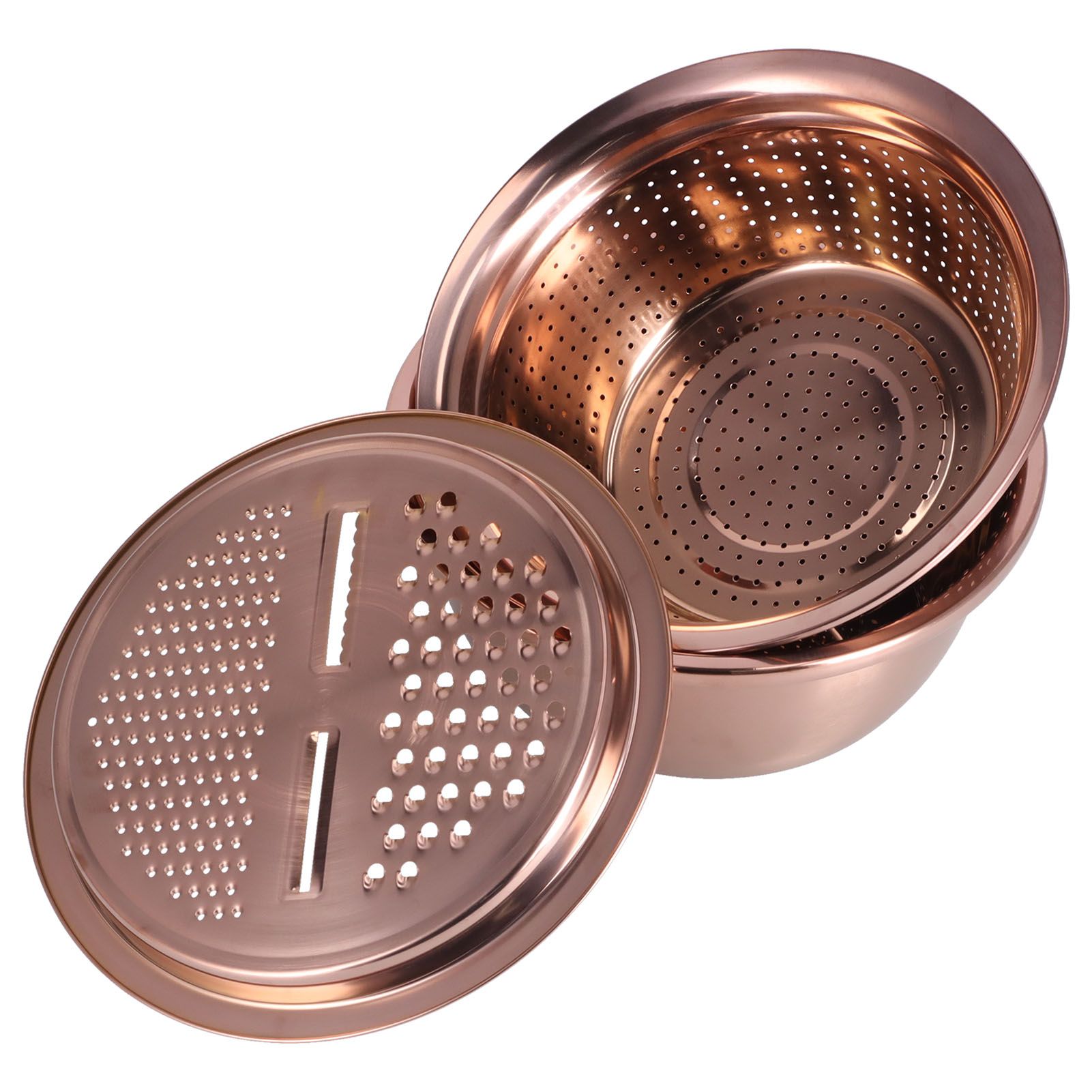 Multipurpose Water Basin Drain Basket with Vegetable Cutter Grater Stainless Steel for Home KitchenRose Gold - Image 8