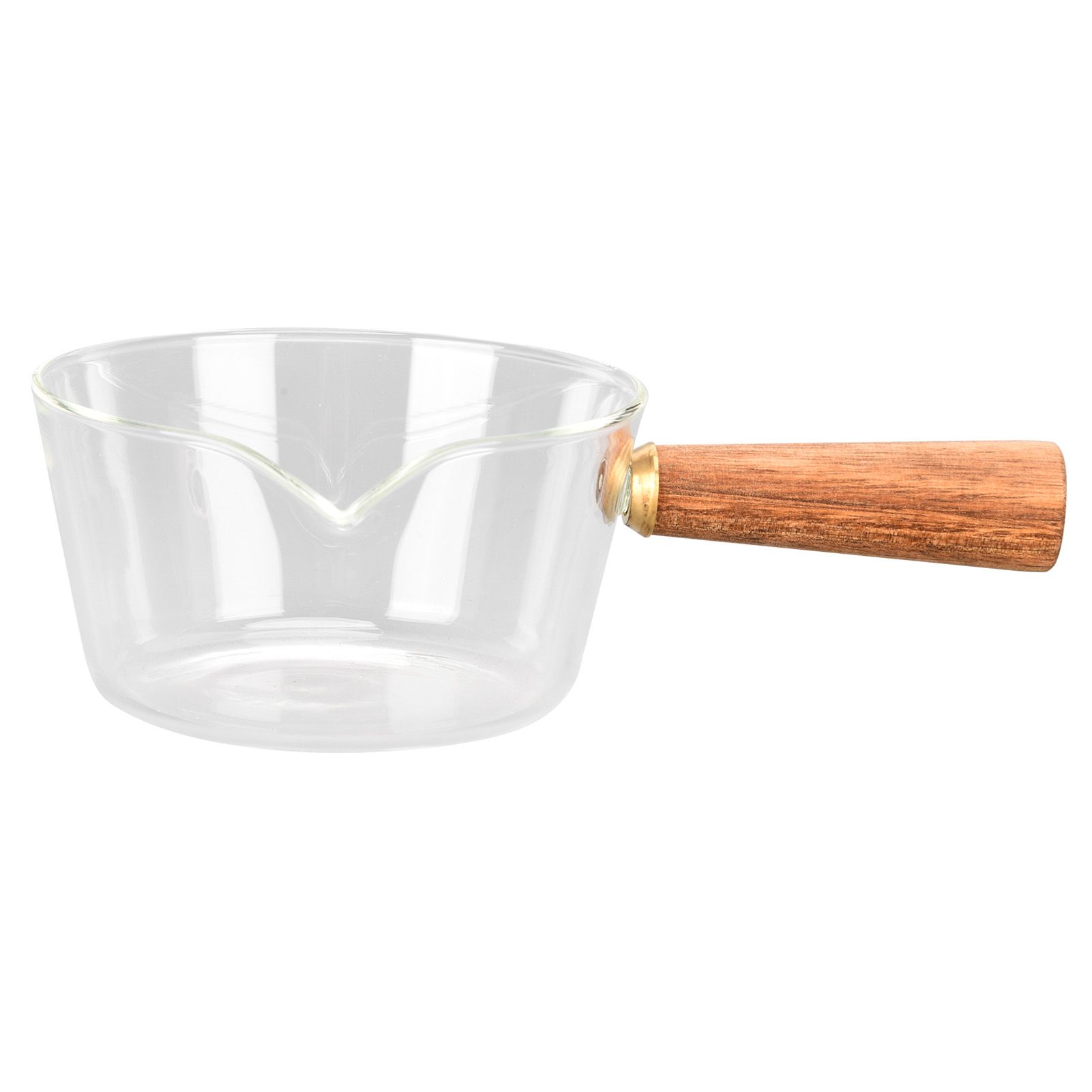 Glass Milk Pot with Wooden Handle V Shaped Spout Noodles Saucepan Home Kitchen Cookware Accessory400ml - Image 1