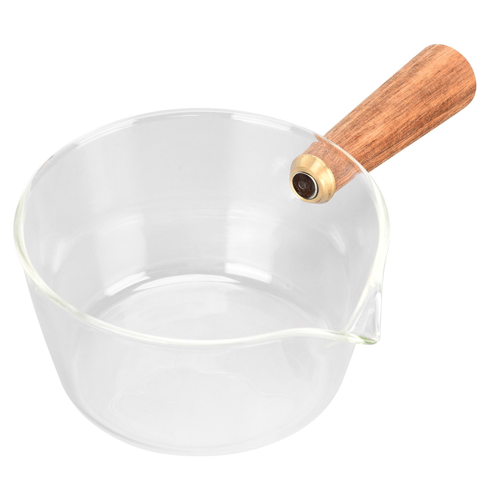 Glass Milk Pot with Wooden Handle V Shaped Spout Noodles Saucepan Home Kitchen Cookware Accessory400ml - Image 2