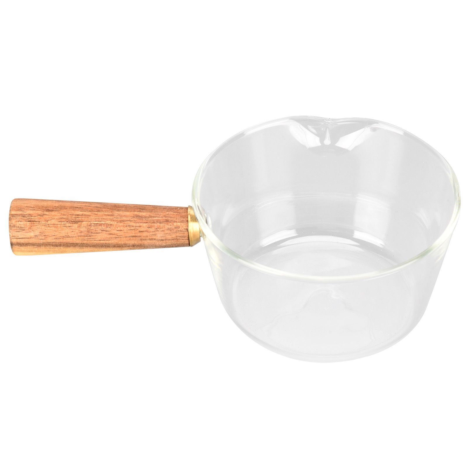 Glass Milk Pot with Wooden Handle V Shaped Spout Noodles Saucepan Home Kitchen Cookware Accessory400ml - Image 3